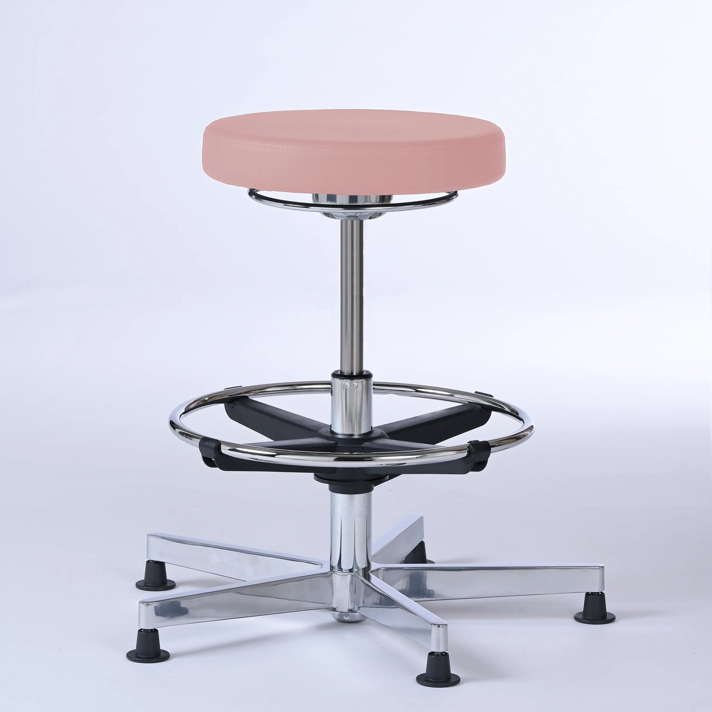 Stehhocker Lantinus – Gestell chrom mit Gleitern – ergonomischer Drehhocker - rosa (4956) / Große Sitzfläche / Mit Fußstütze - Lacontaire