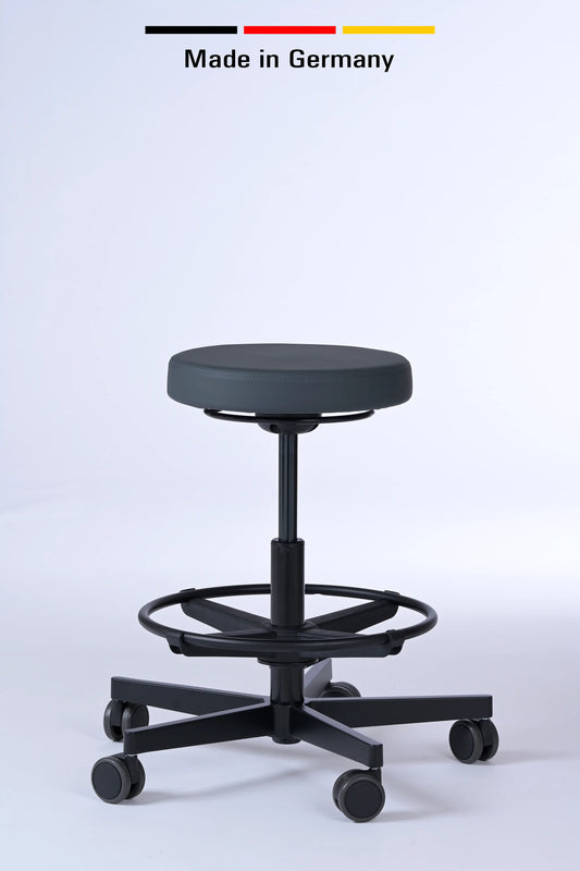 Drehhocker Lantinus – Gestell Aluminium mit Rollen – ergonomischer Praxishocker - Made in Germany - Lacontaire