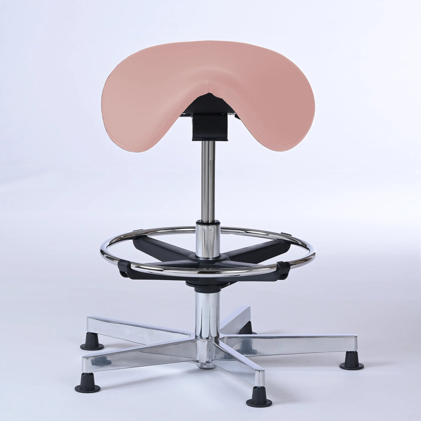 Stehhocker Garwin – Gestell chrom mit Gleitern - ergonomischer Sattelhocker - rosa (4956) / Mit Fußstütze - Lacontaire