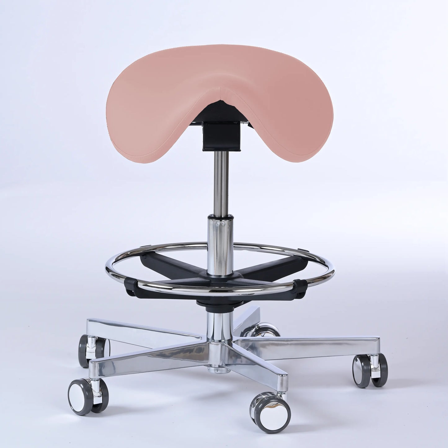 Sattelhocker Garwin – Gestell chrom mit Rollen – ergonomischer Sattelstuhl - rosa (4956) / Mit Fußstütze - Lacontaire