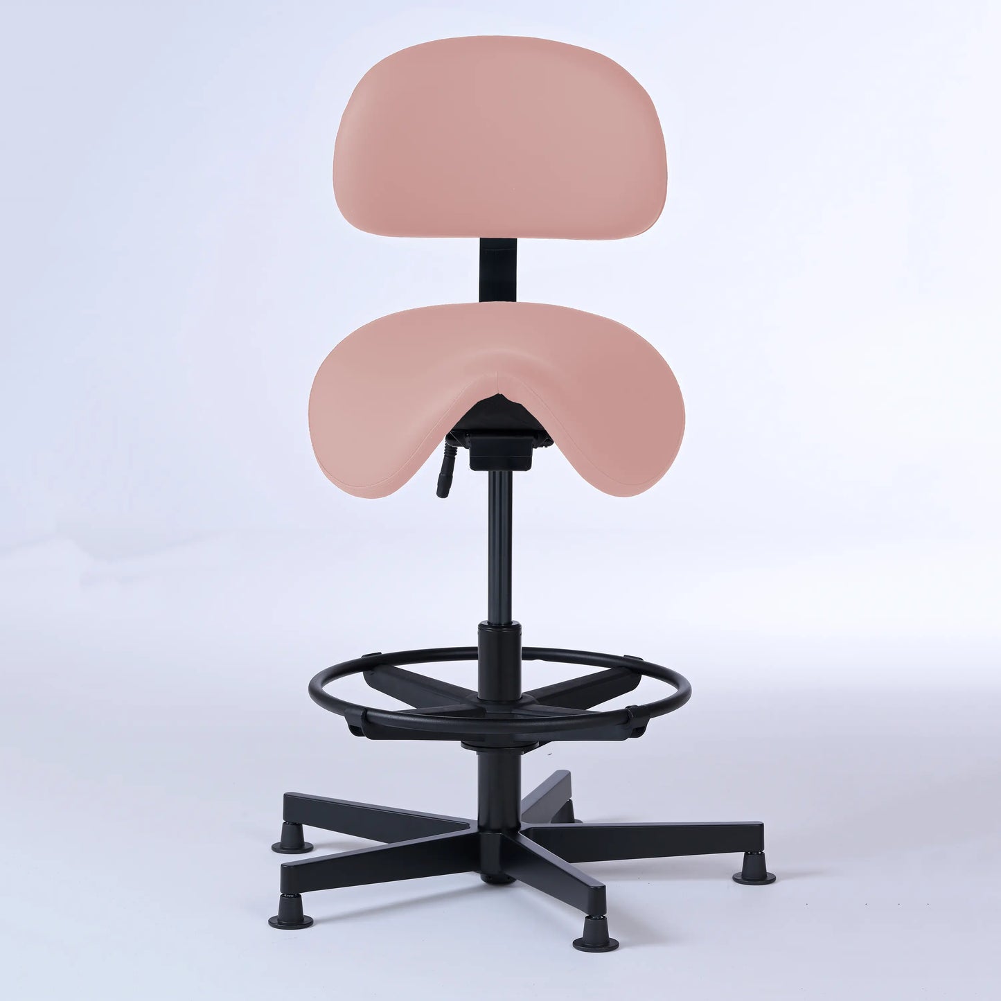 Stehhocker mit Rückenlehne Garwin – Gestell Aluminium mit Gleitern - ergonomischer Sattelhocker - rosa (4956) / Mit Fußstütze - Lacontaire