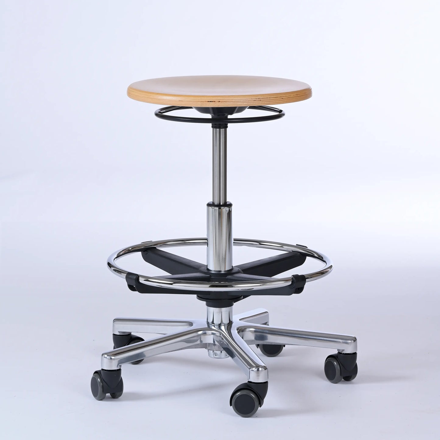 Arbeitshocker Dustin - Aluminium mit Rollen - Ergonomischer Werkstatthocker - Mit Fußstütze - Lacontaire