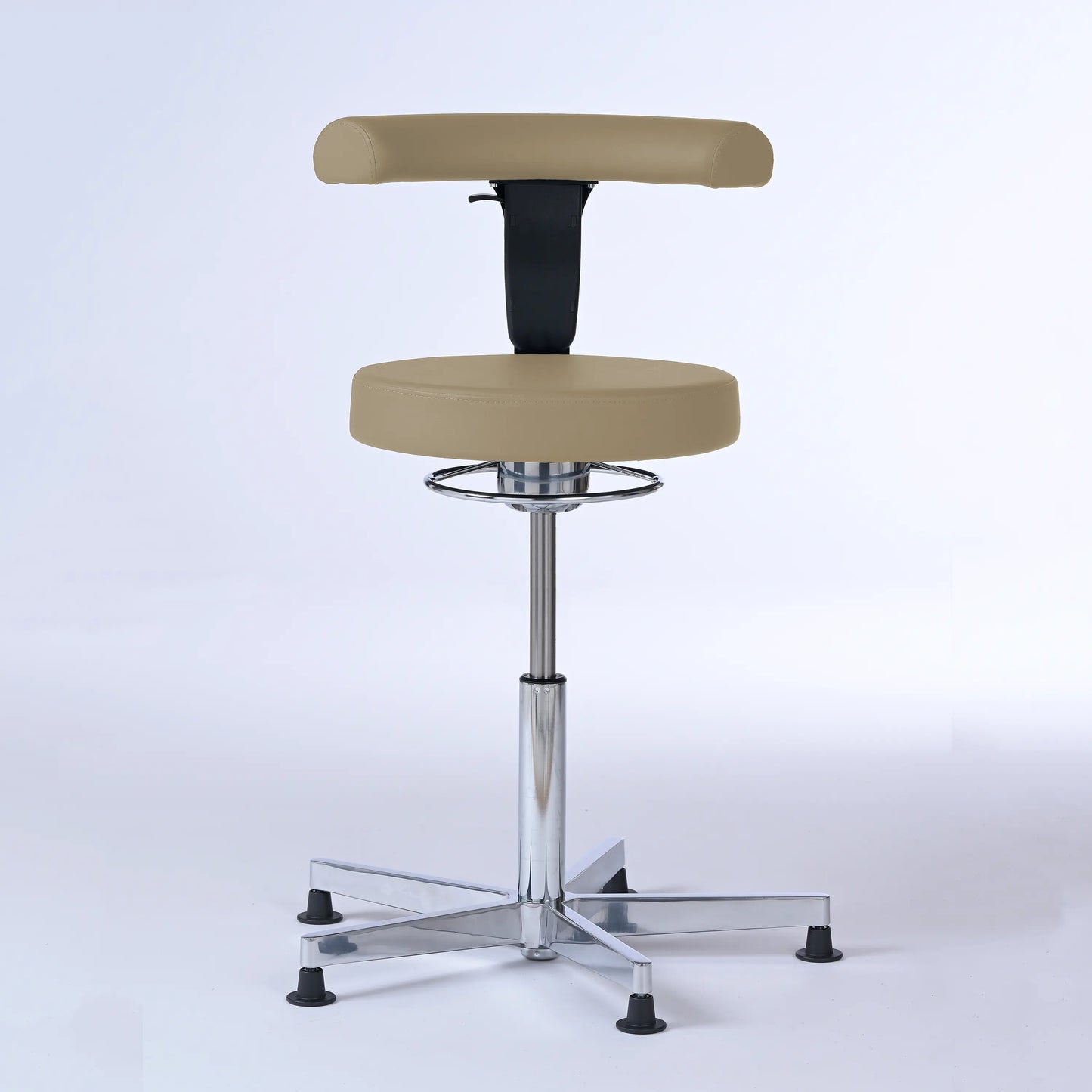 Stehhocker mit Rückenlehne Lantinus – Gestell chrom mit Gleitern – ergonomischer Drehhocker - beige (4911) / Große Sitzfläche / Ohne Fußstütze - Lacontaire