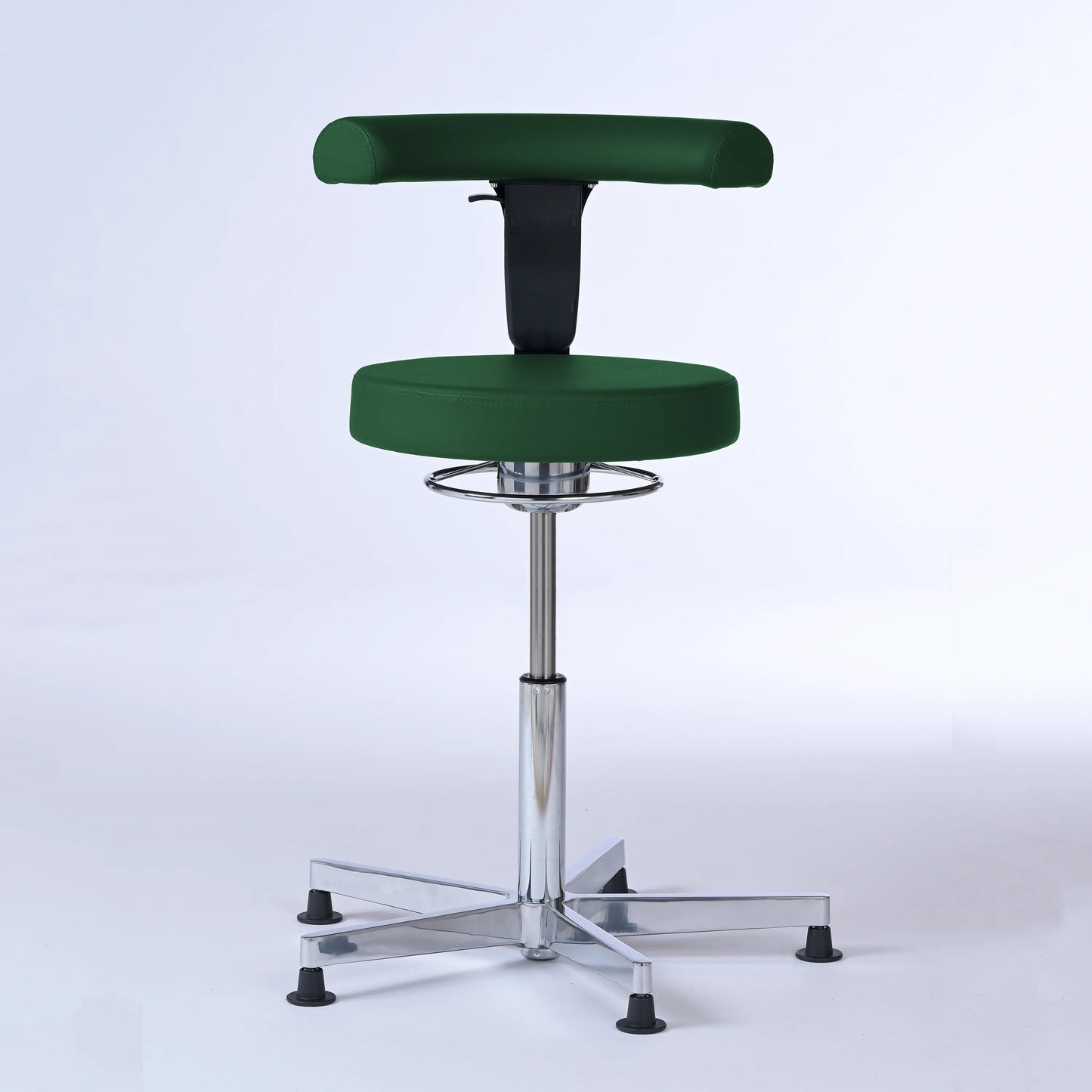 Stehhocker mit Rückenlehne Lantinus – Gestell chrom mit Gleitern – ergonomischer Drehhocker - dunkelgrün (4944) / Große Sitzfläche / Ohne Fußstü - Lacontaire