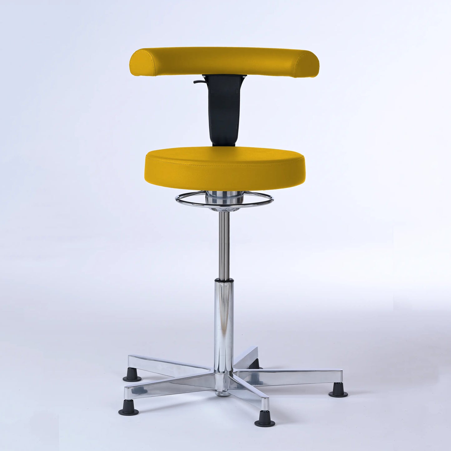 Stehhocker mit Rückenlehne Lantinus – Gestell chrom mit Gleitern – ergonomischer Drehhocker - gelb (4924) / Große Sitzfläche / Ohne Fußstütze - Lacontaire