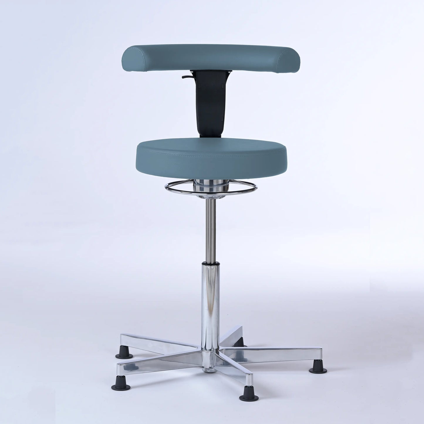 Stehhocker mit Rückenlehne Lantinus – Gestell chrom mit Gleitern – ergonomischer Drehhocker - graublau (4902) / Große Sitzfläche / Ohne Fußstütz - Lacontaire