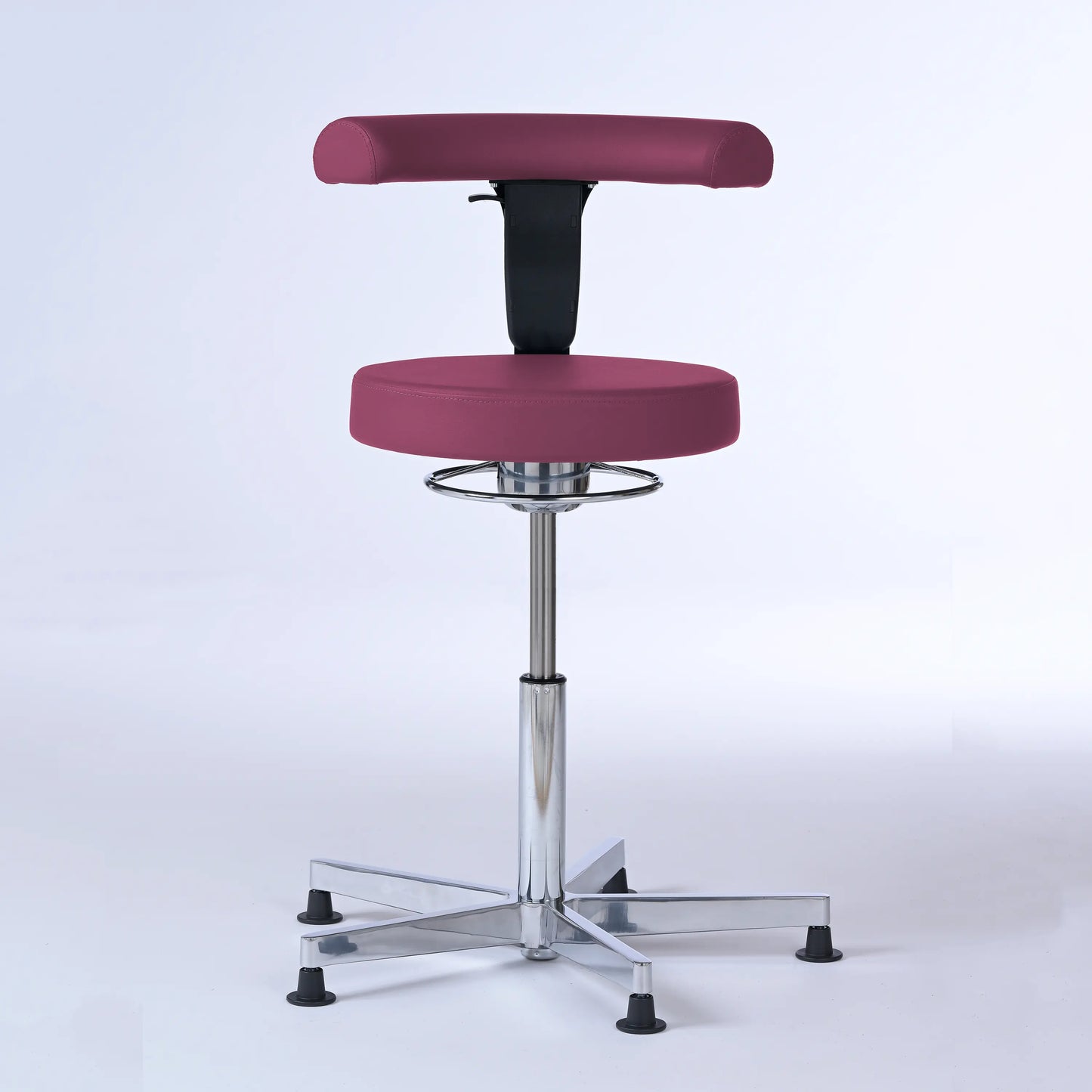 Stehhocker mit Rückenlehne Lantinus – Gestell chrom mit Gleitern – ergonomischer Drehhocker - lila (4958) / Große Sitzfläche / Ohne Fußstütze - Lacontaire