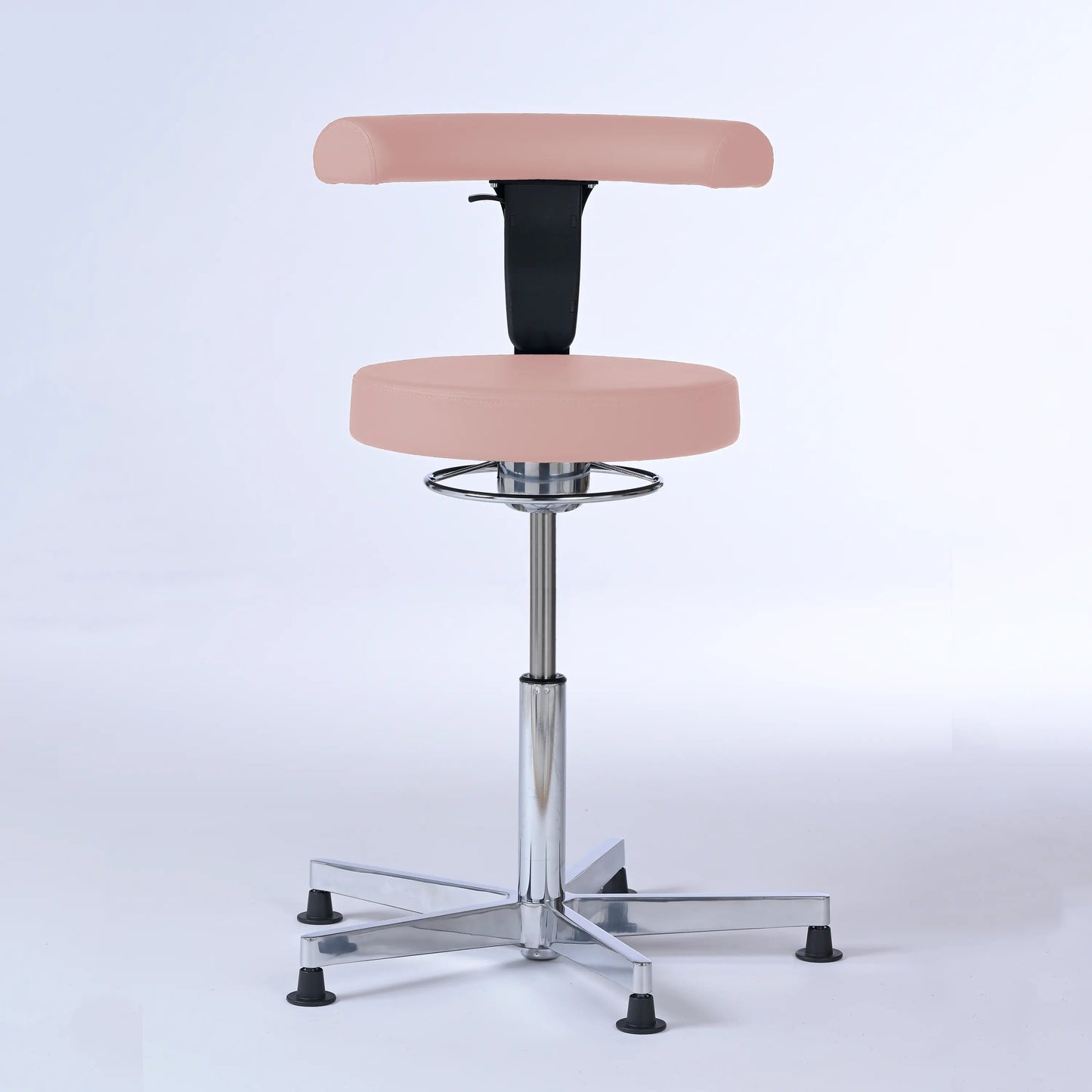 Stehhocker mit Rückenlehne Lantinus – Gestell chrom mit Gleitern – ergonomischer Drehhocker - rosa (4956) / Große Sitzfläche / Ohne Fußstütze - Lacontaire