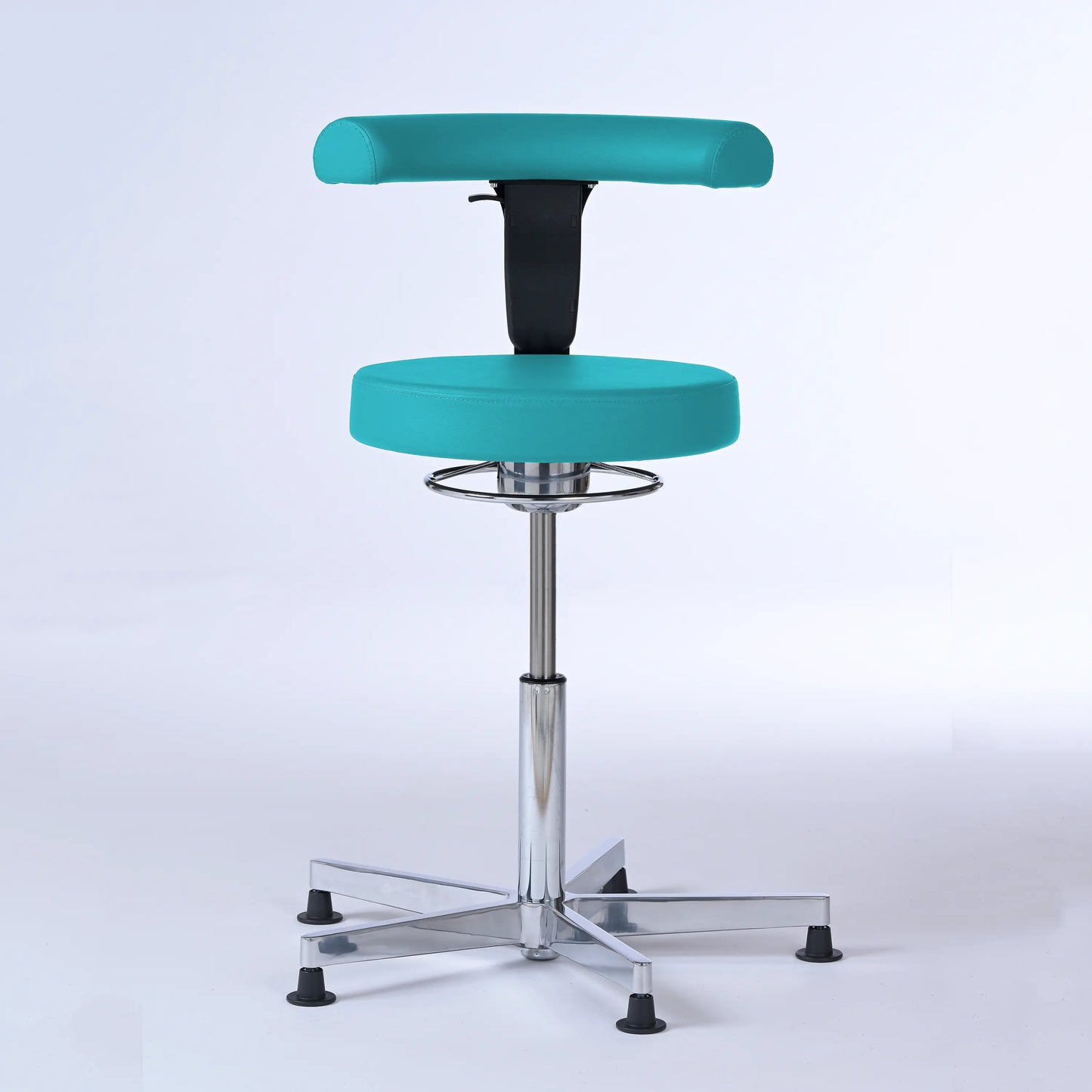Stehhocker mit Rückenlehne Lantinus – Gestell chrom mit Gleitern – ergonomischer Drehhocker - türkis (4946) / Große Sitzfläche / Ohne Fußstütze - Lacontaire