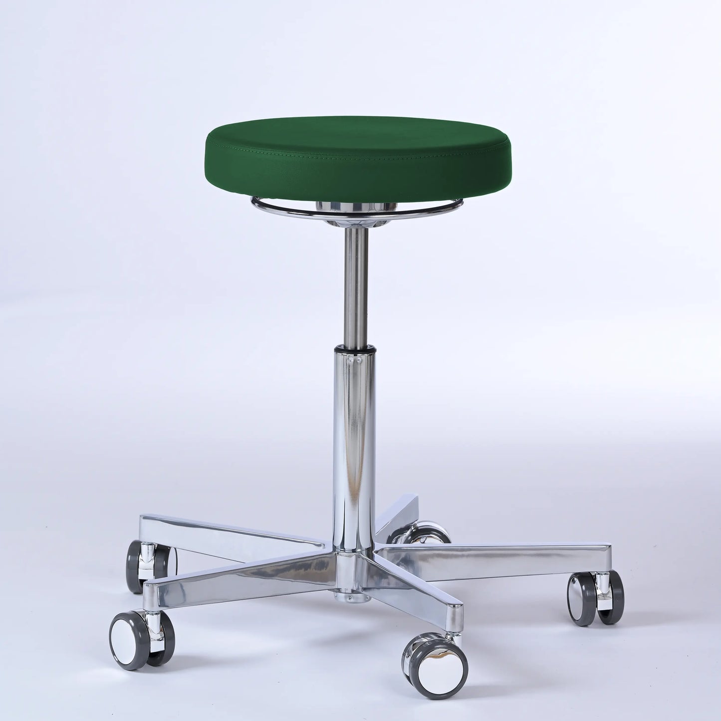 Drehhocker Lantinus – Gestell chrom mit Rollen – ergonomischer Praxishocker - dunkelgrün (4944) / Große Sitzfläche / Ohne Fußstü - Lacontaire