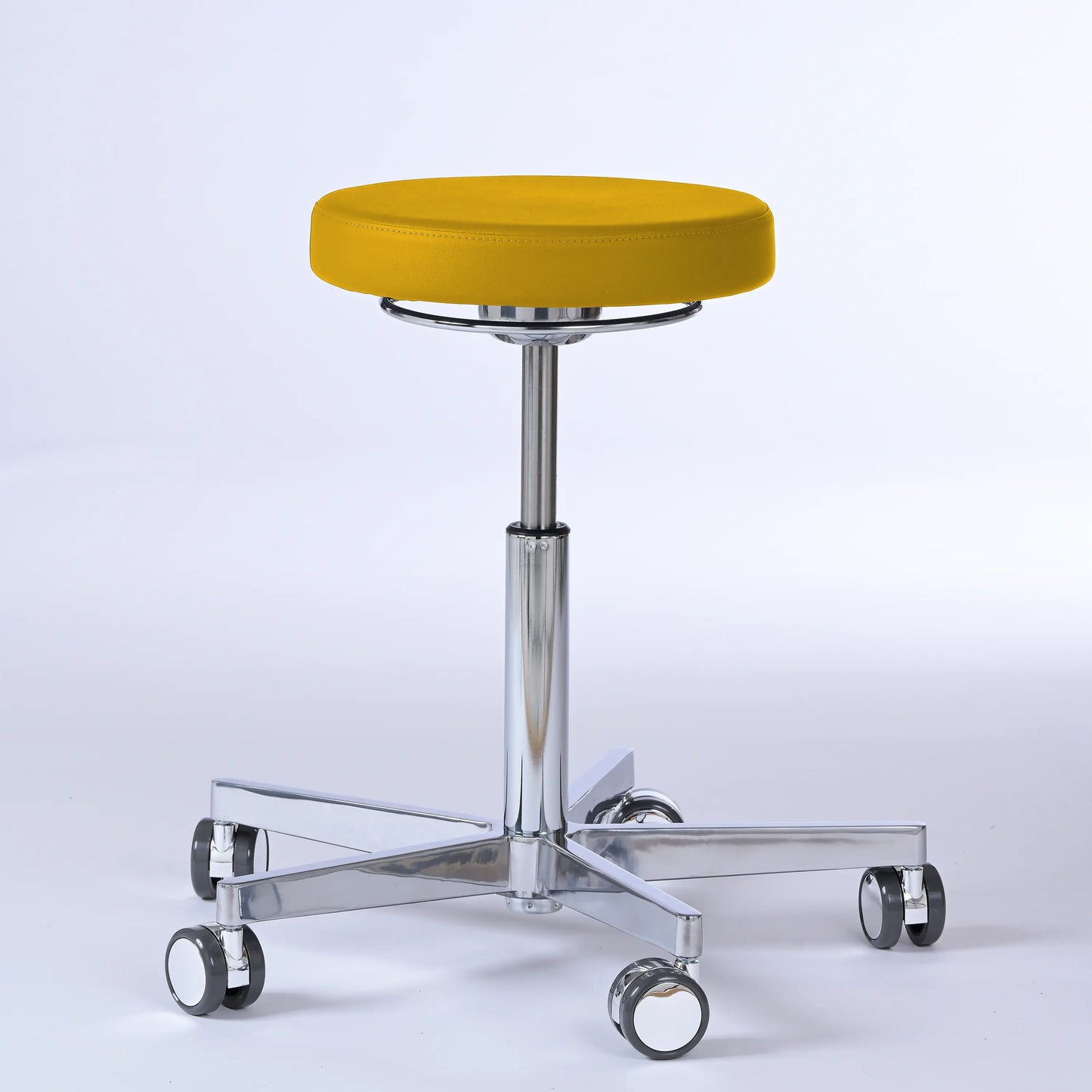 Drehhocker Lantinus – Gestell chrom mit Rollen – ergonomischer Praxishocker - gelb (4924) / Große Sitzfläche / Ohne Fußstütze - Lacontaire