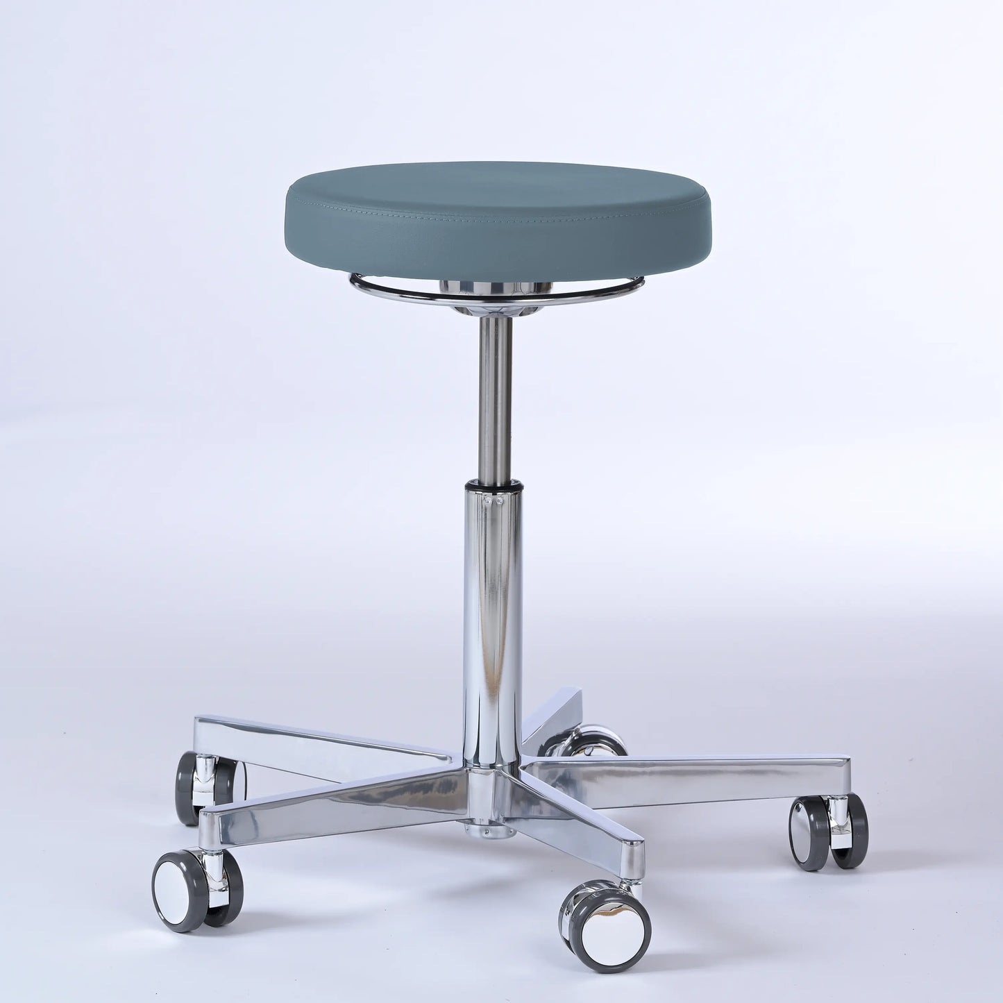 Drehhocker Lantinus – Gestell chrom mit Rollen – ergonomischer Praxishocker - graublau (4902) / Große Sitzfläche / Ohne Fußstütz - Lacontaire