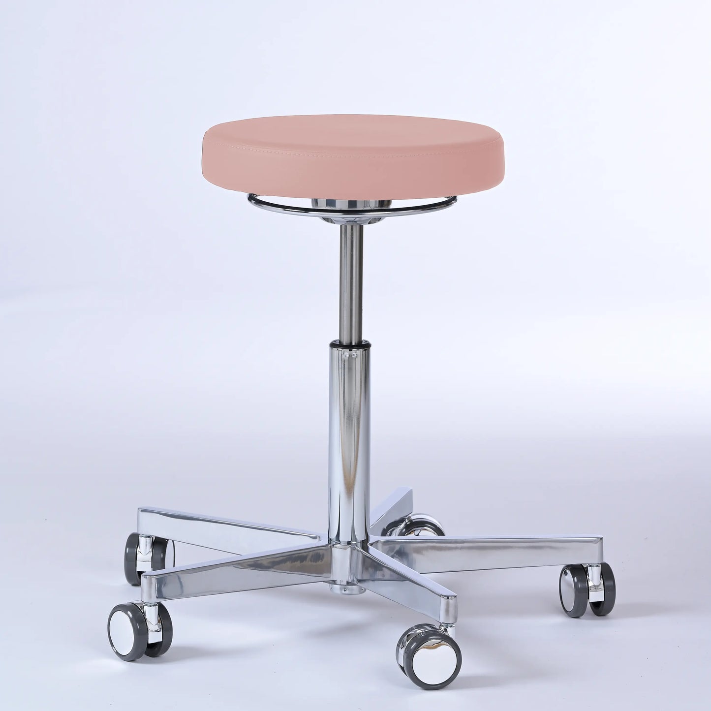 Drehhocker Lantinus – Gestell chrom mit Rollen – ergonomischer Praxishocker - rosa (4956) / Große Sitzfläche / Ohne Fußstütze - Lacontaire