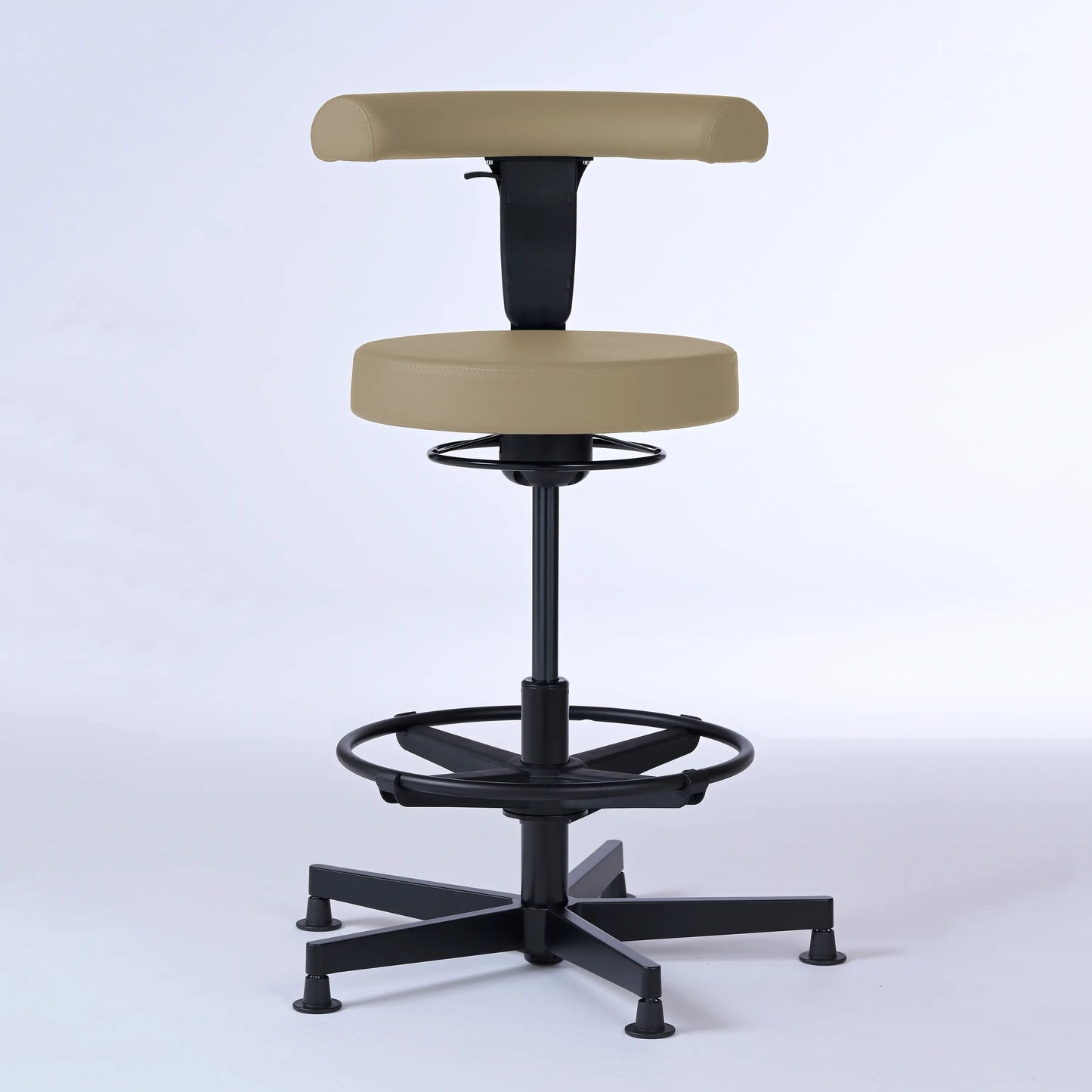 Stehhocker mit Rückenlehne Lantinus – Gestell Aluminium mit Gleitern – ergonomischer Drehhocker - beige (4911) / Große Sitzfläche / Mit Fußstütze - Lacontaire