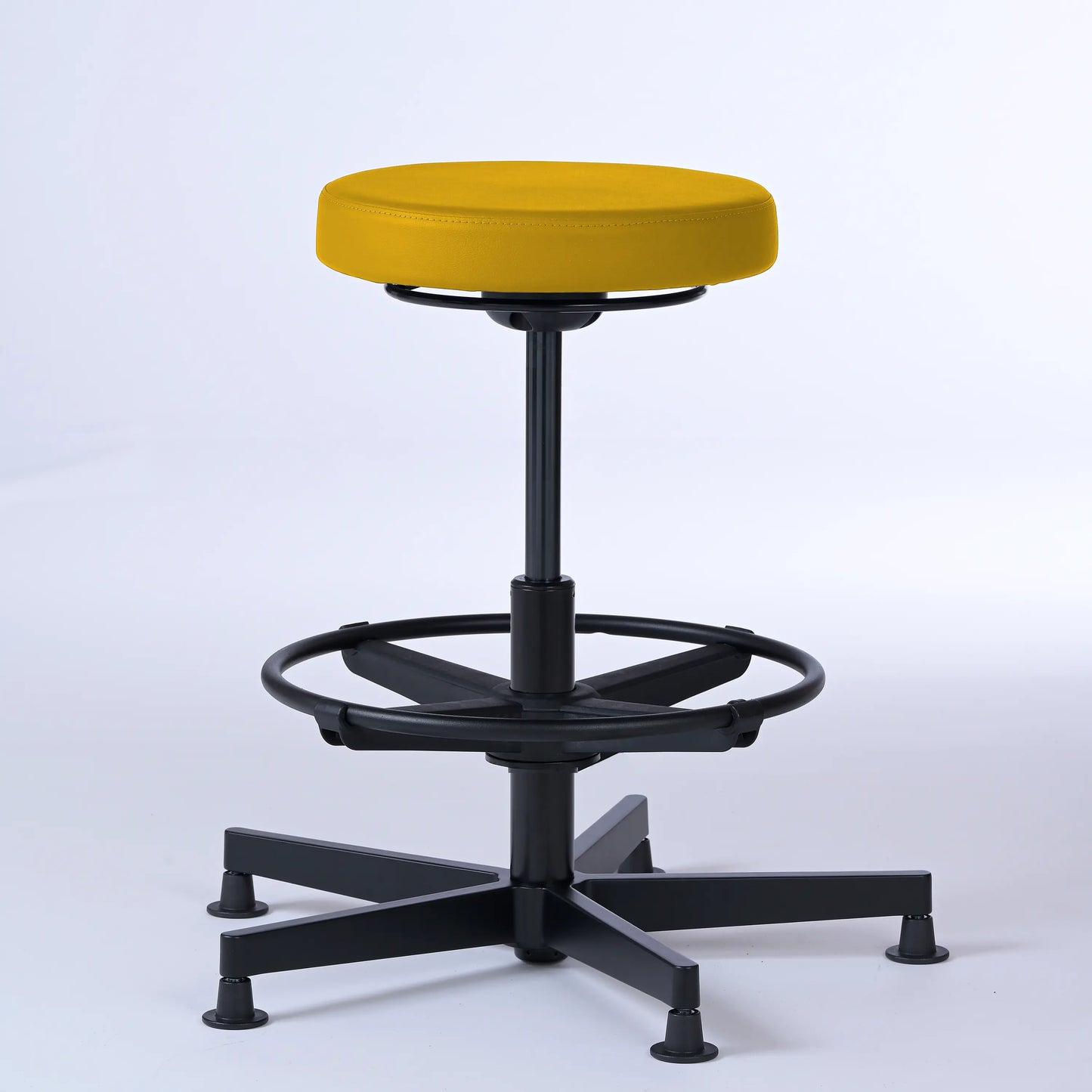 Stehhocker Lantinus – Gestell Aluminium mit Gleitern – ergonomischer Drehhocker - gelb (4924) / Große Sitzfläche / Mit Fußstütze - Lacontaire