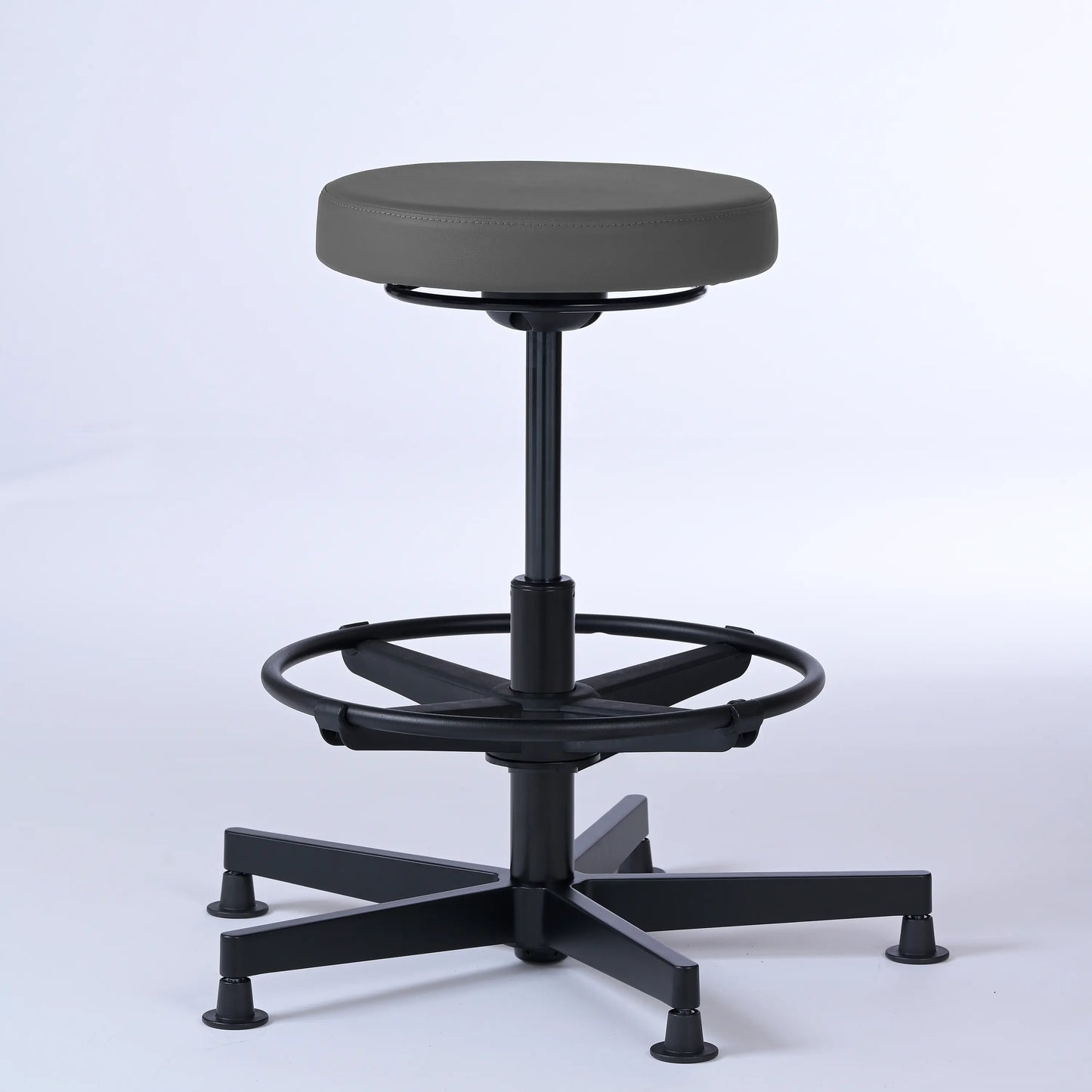 Stehhocker Lantinus – Gestell Aluminium mit Gleitern – ergonomischer Drehhocker - grau (4973) / Große Sitzfläche / Mit Fußstütze - Lacontaire