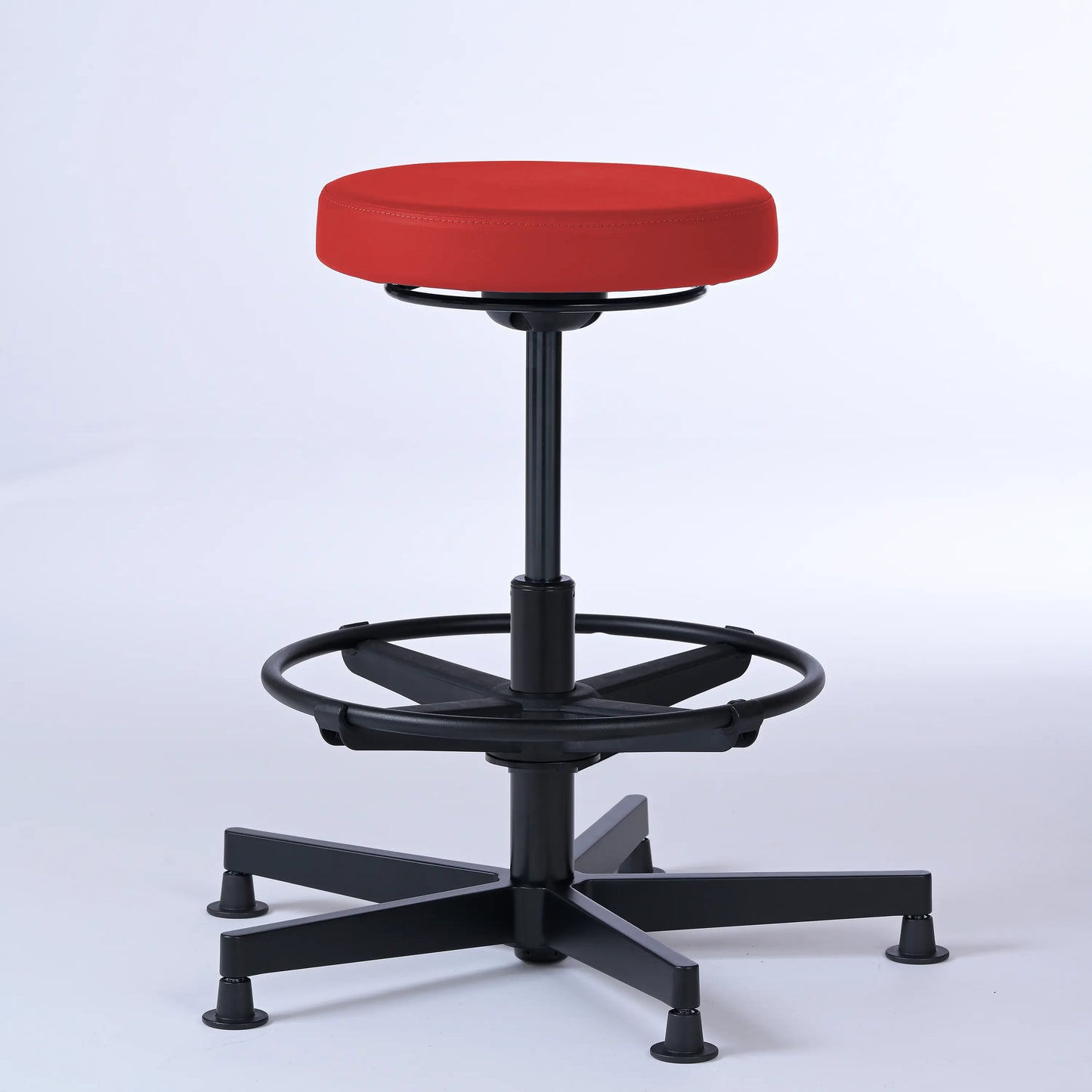 Stehhocker Lantinus – Gestell Aluminium mit Gleitern – ergonomischer Drehhocker - rot (4952) / Große Sitzfläche / Mit Fußstütze - Lacontaire