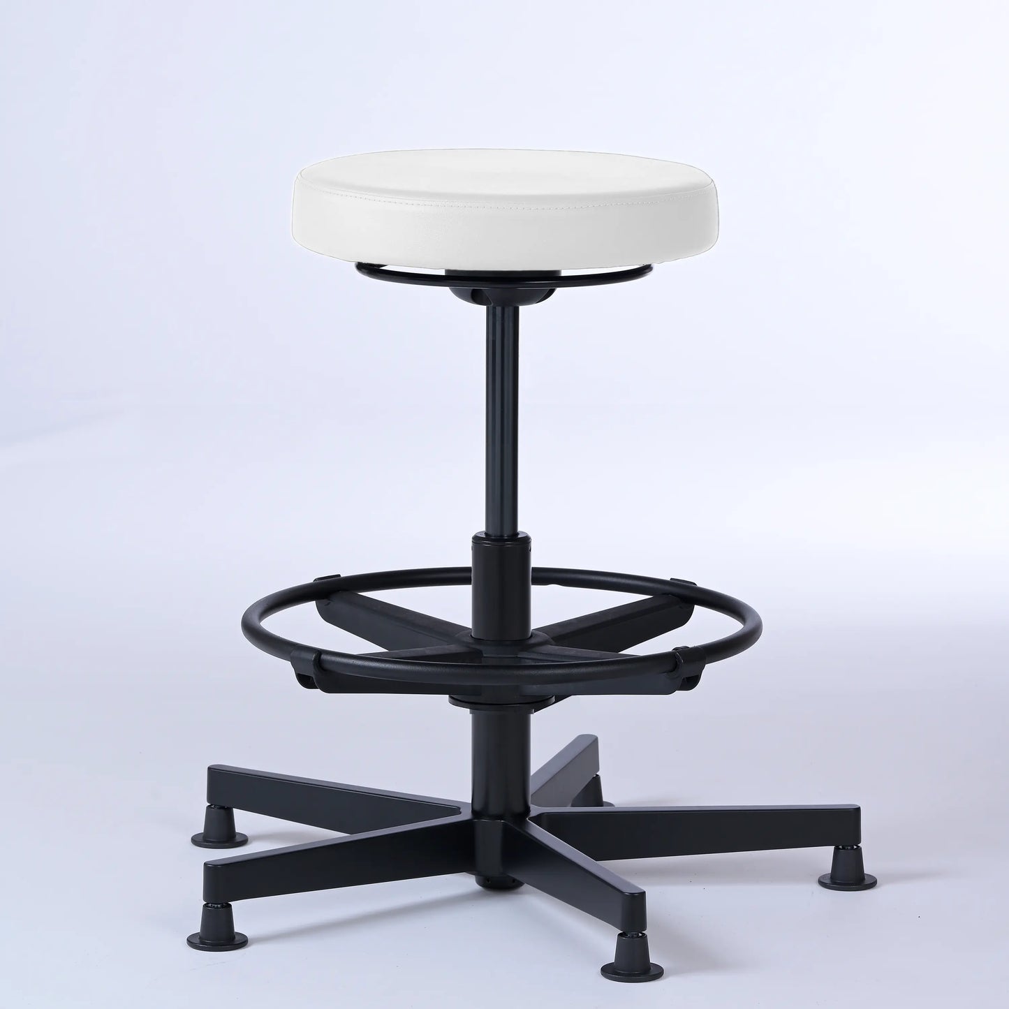 Stehhocker Lantinus – Gestell Aluminium mit Gleitern – ergonomischer Drehhocker - weiß (4903) / Große Sitzfläche / Mit Fußstütze - Lacontaire