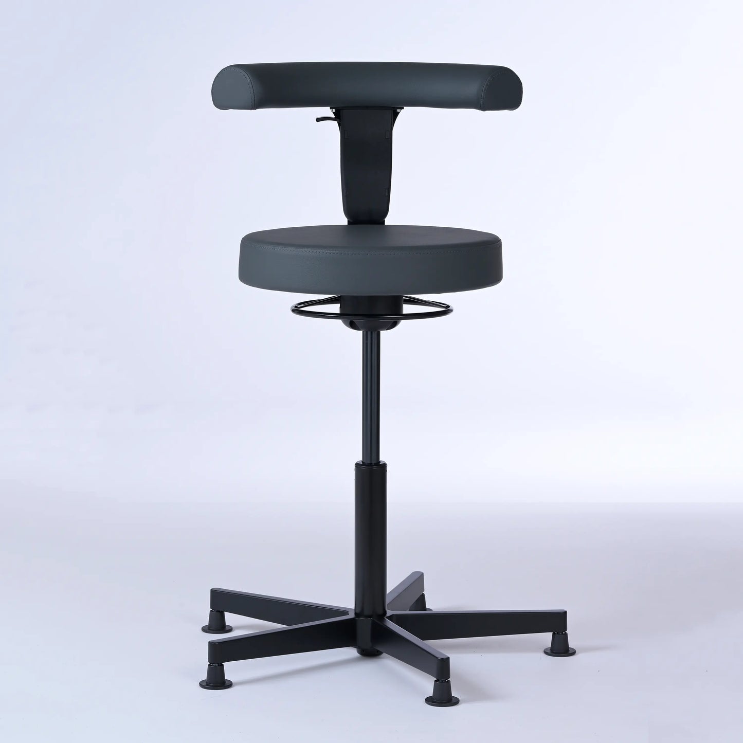 Stehhocker mit Rückenlehne Lantinus – Gestell Aluminium mit Gleitern – ergonomischer Drehhocker - anthrazit (4978) / Große Sitzfläche / Ohne Fußstüt - Lacontaire