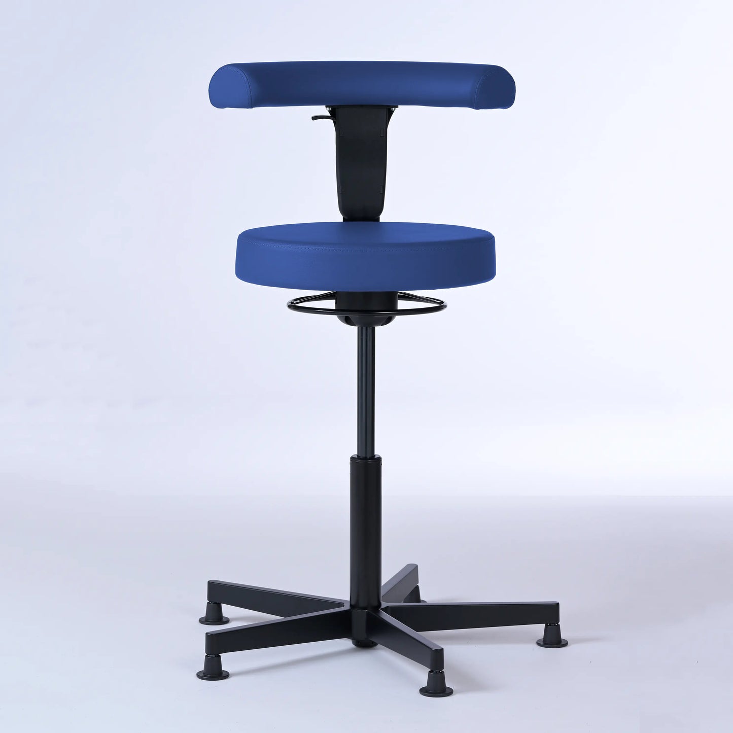 Stehhocker mit Rückenlehne Lantinus – Gestell Aluminium mit Gleitern – ergonomischer Drehhocker - blau (4965) / Große Sitzfläche / Ohne Fußstütze - Lacontaire