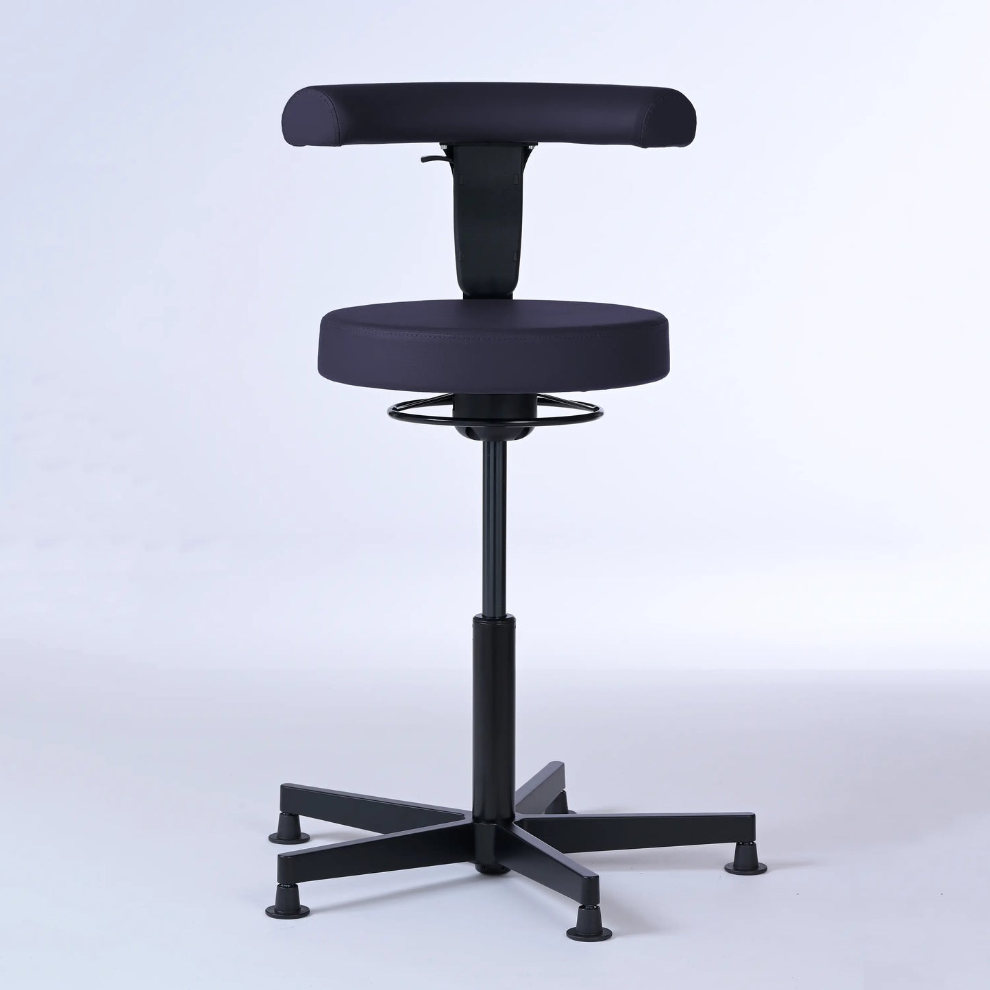 Stehhocker mit Rückenlehne Lantinus – Gestell Aluminium mit Gleitern – ergonomischer Drehhocker - dunkelblau (4966) / Große Sitzfläche / Ohne Fußstü - Lacontaire