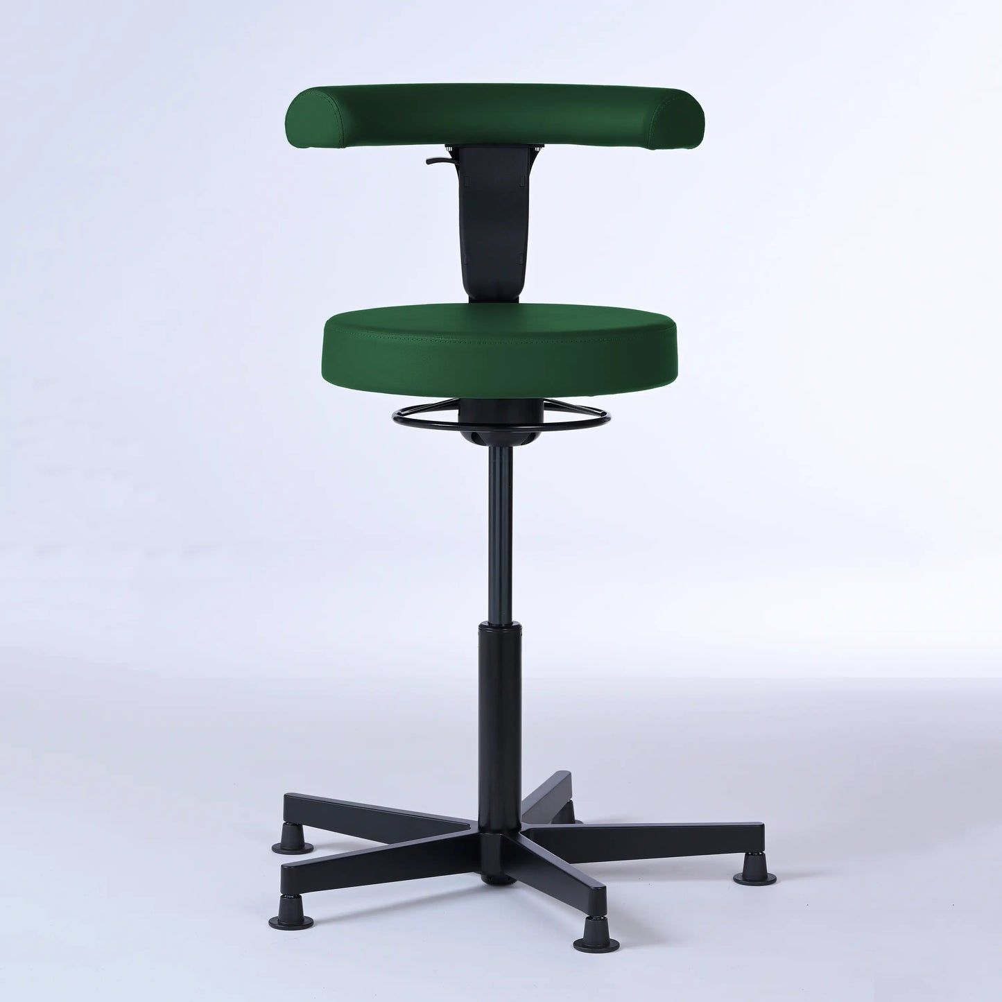 Stehhocker mit Rückenlehne Lantinus – Gestell Aluminium mit Gleitern – ergonomischer Drehhocker - dunkelgrün (4944) / Große Sitzfläche / Ohne Fußstü - Lacontaire