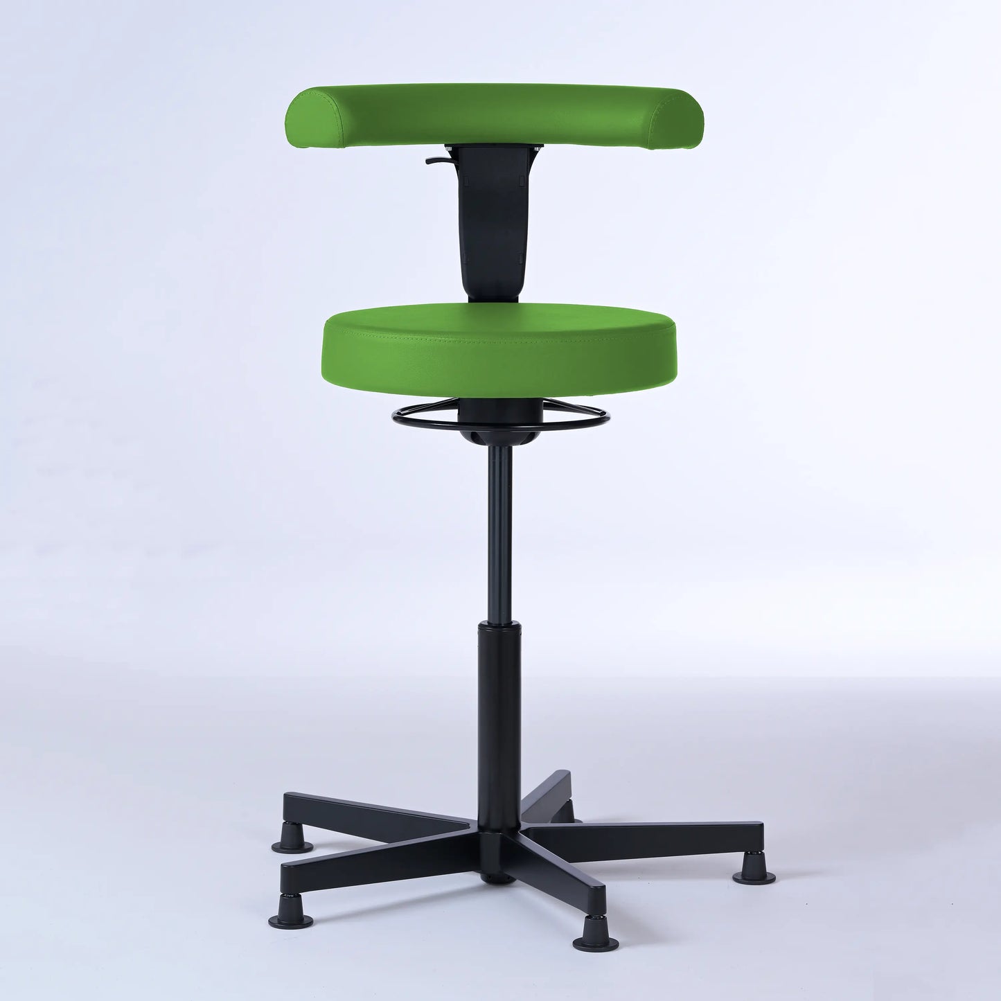 Stehhocker mit Rückenlehne Lantinus – Gestell Aluminium mit Gleitern – ergonomischer Drehhocker - grün (4941) / Große Sitzfläche / Ohne Fußstütze - Lacontaire