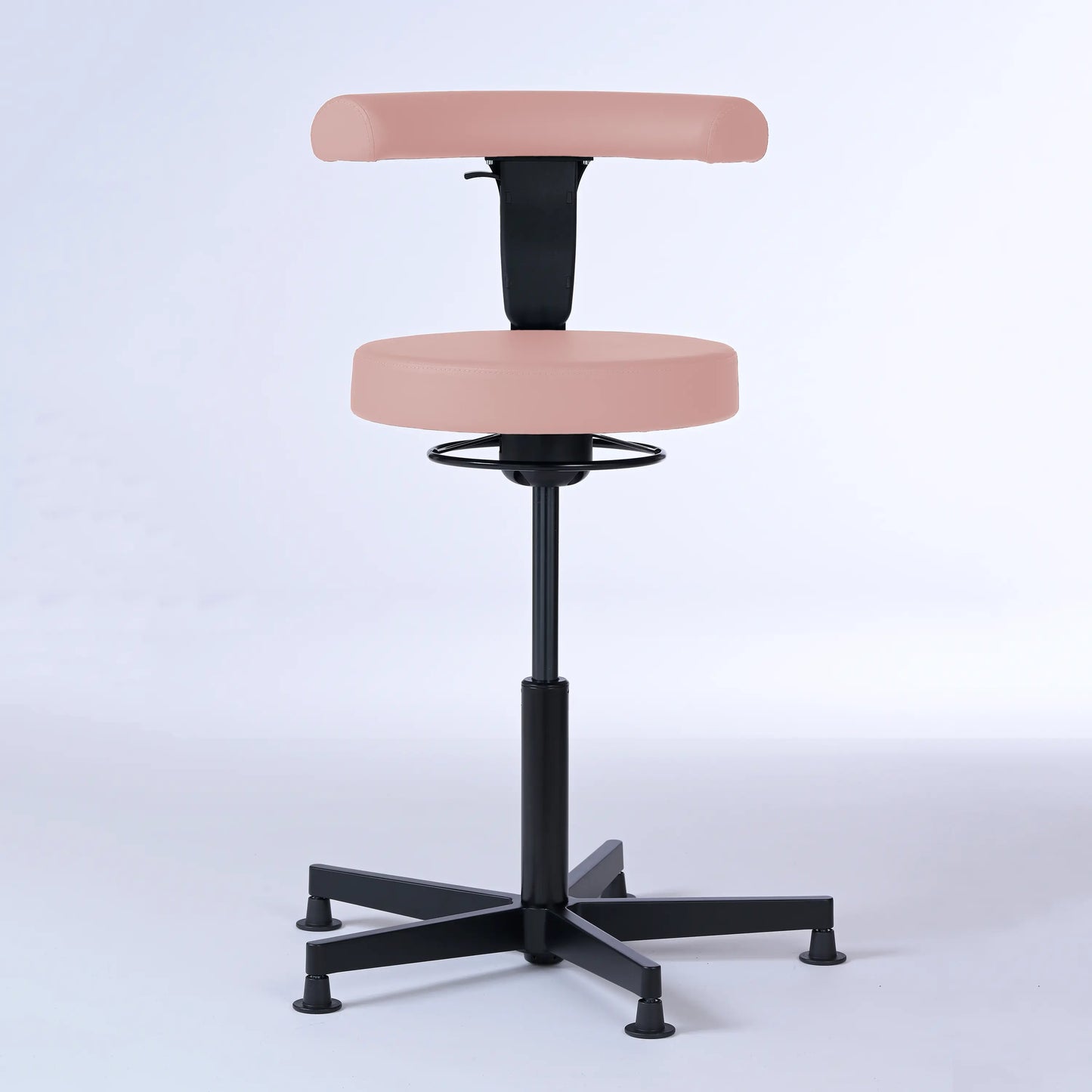 Stehhocker mit Rückenlehne Lantinus – Gestell Aluminium mit Gleitern – ergonomischer Drehhocker - rosa (4956) / Große Sitzfläche / Ohne Fußstütze - Lacontaire