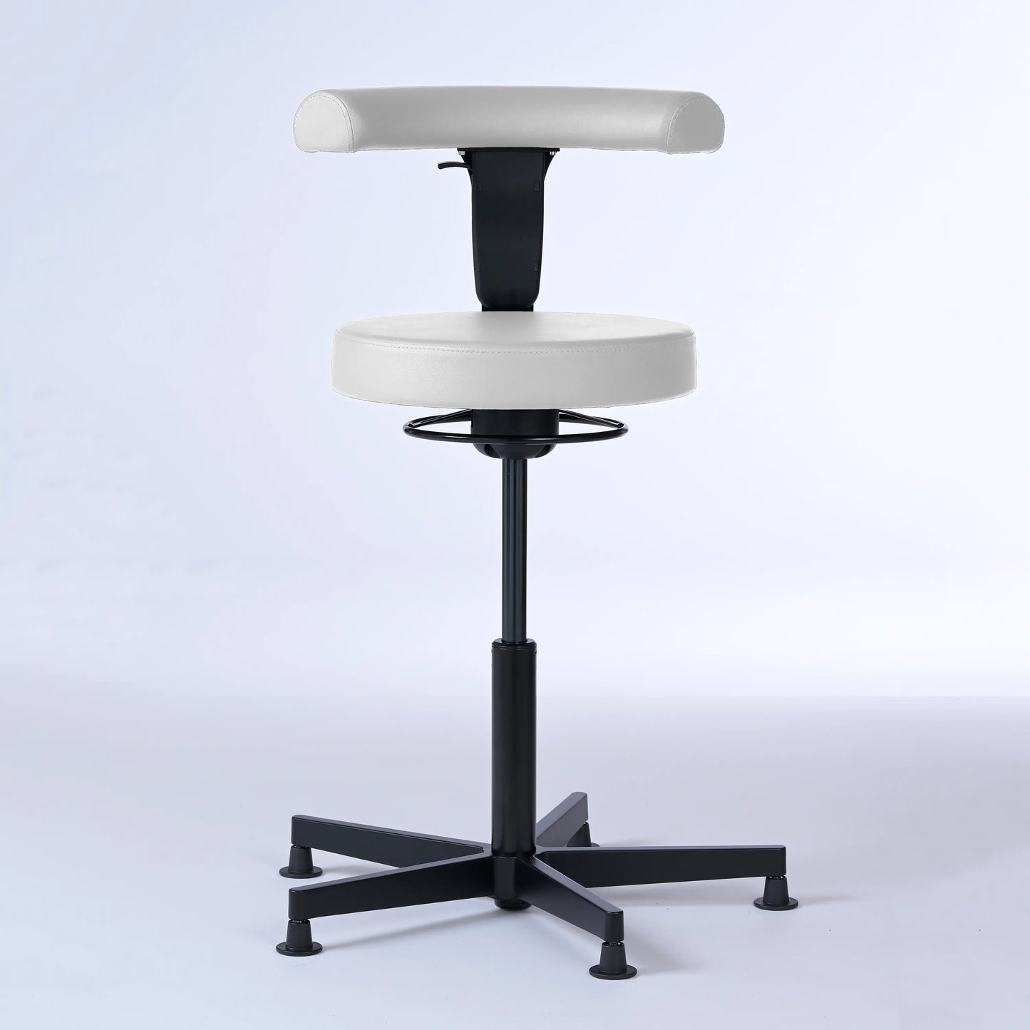 Stehhocker mit Rückenlehne Lantinus – Gestell Aluminium mit Gleitern – ergonomischer Drehhocker - weiß (4903) / Große Sitzfläche / Ohne Fußstütze - Lacontaire