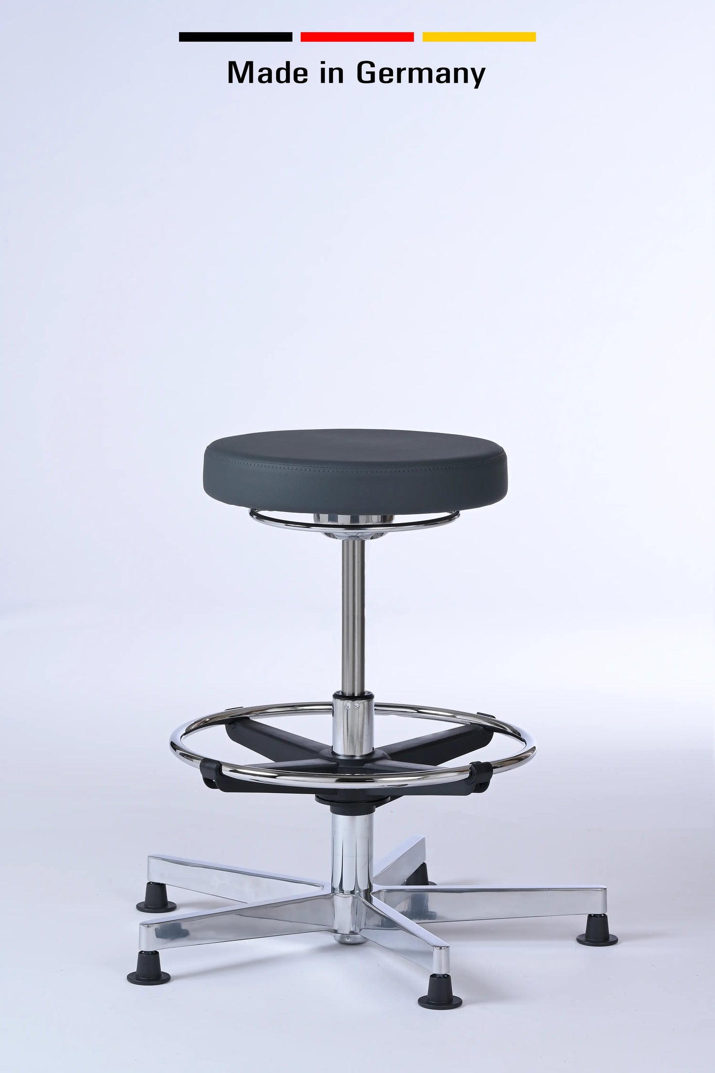 Drehhocker Lantinus – Gestell chrom mit Gleitern – ergonomischer Praxishocker Lacontaire