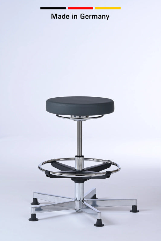 Drehhocker Lantinus – Gestell chrom mit Gleitern – ergonomischer Praxishocker Lacontaire