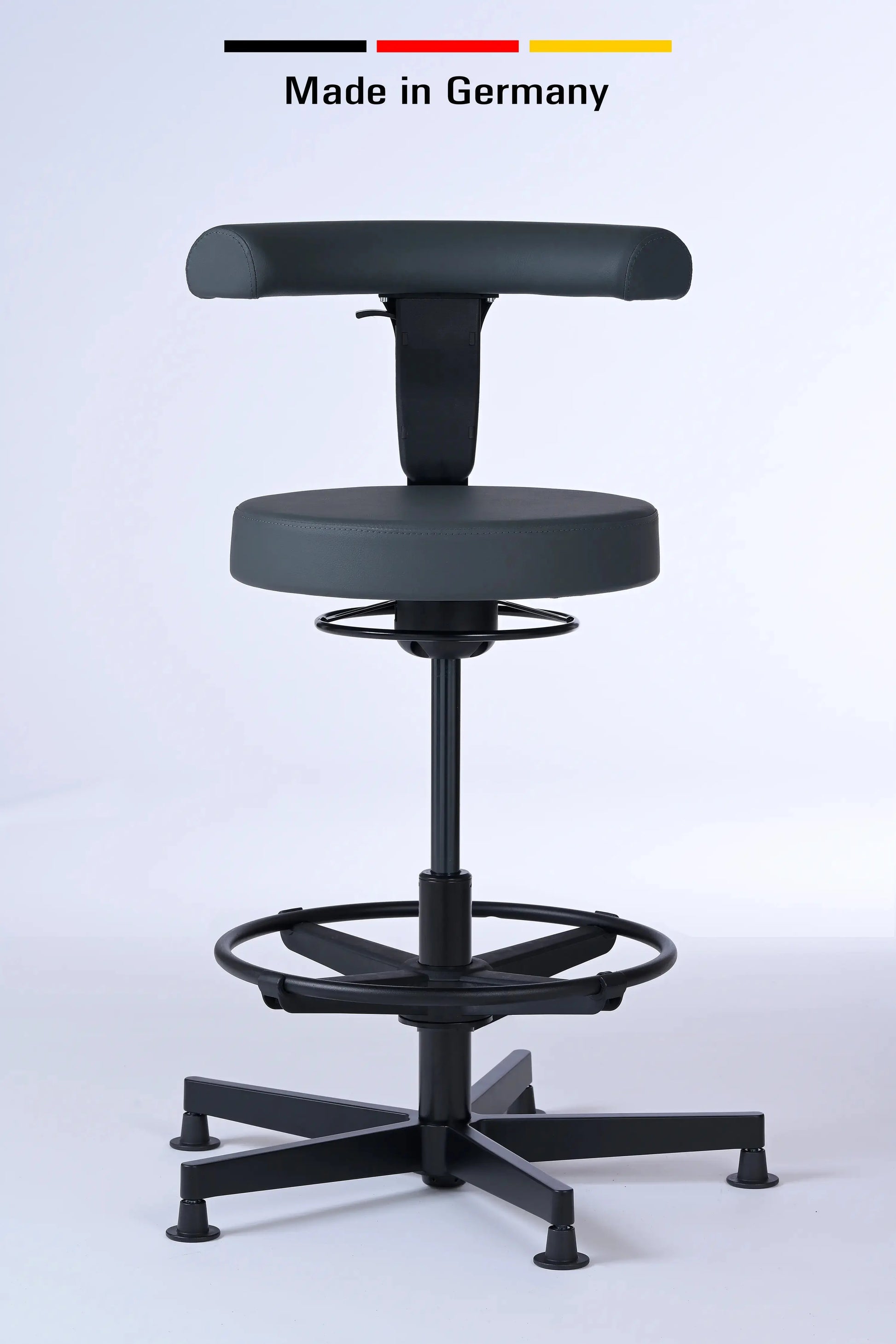 Stehhocker mit Rückenlehne Lantinus – Gestell Aluminium mit Gleitern – ergonomischer Drehhocker - Made in Germany - Lacontaire