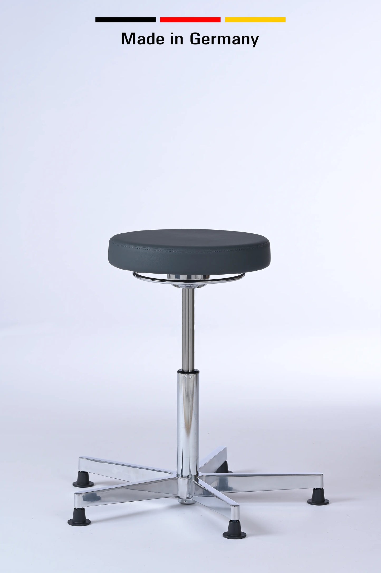 Drehhocker Lantinus – Gestell chrom mit Gleitern – ergonomischer Praxishocker Lacontaire