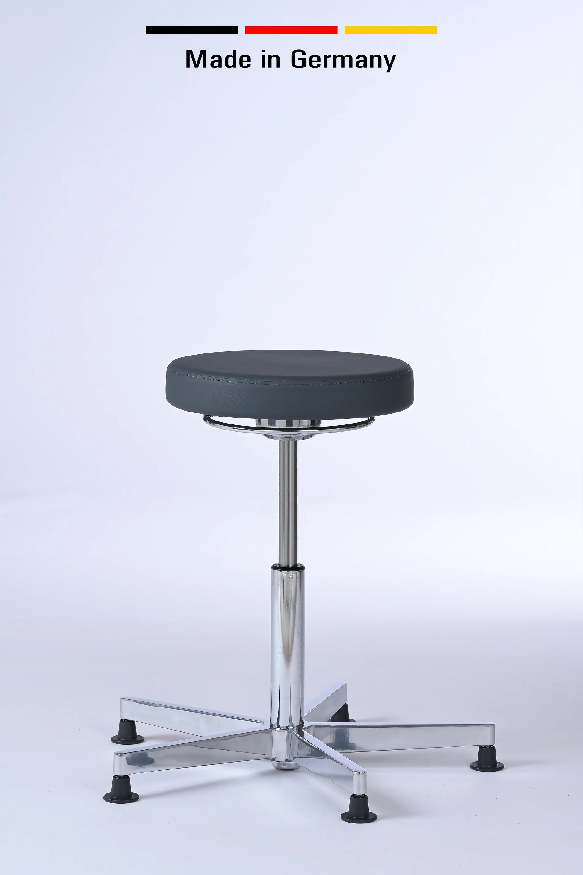 Drehhocker Lantinus – Gestell chrom mit Gleitern – ergonomischer Praxishocker Lacontaire