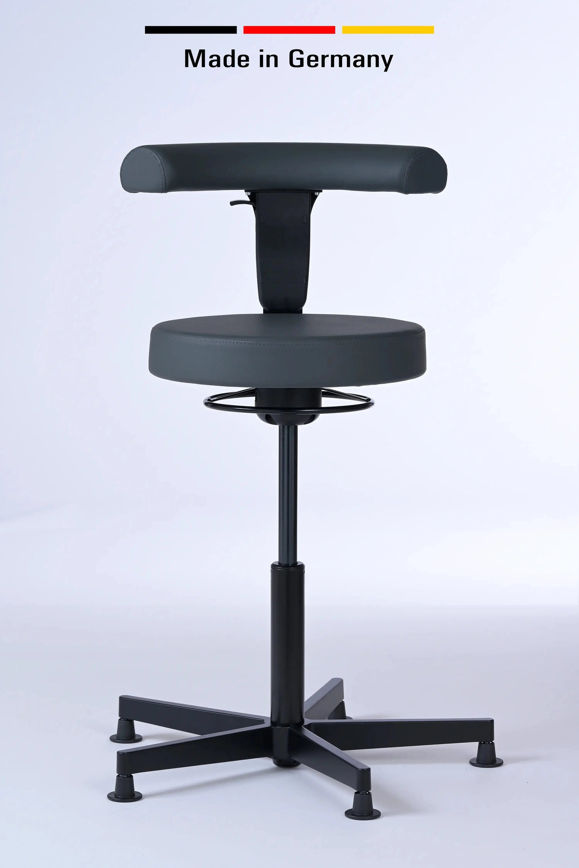 Stehhocker mit Rückenlehne Lantinus – Gestell Aluminium mit Gleitern – ergonomischer Drehhocker - Made in Germany - Lacontaire