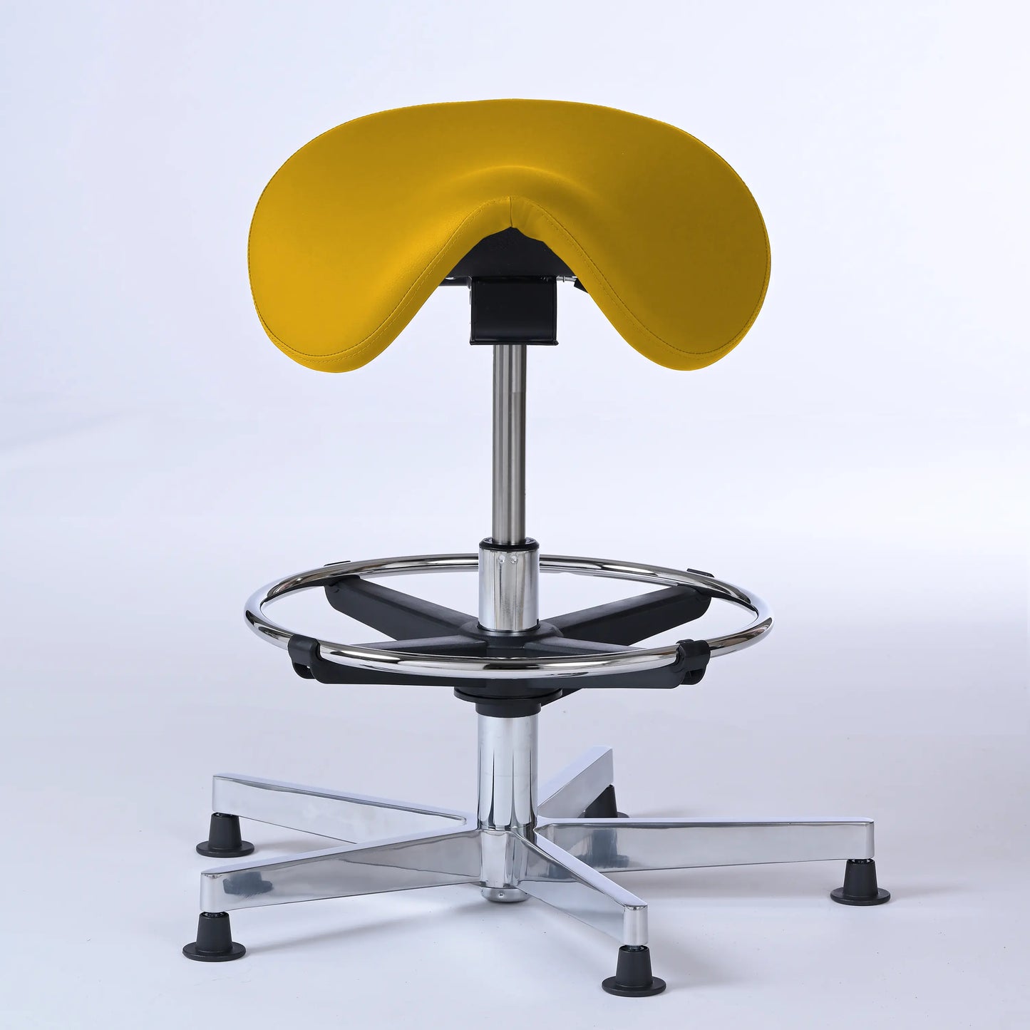 Stehhocker Garwin – Gestell chrom mit Gleitern -  ergonomischer Sattelhocker - gelb (4924) / Mit Fußstütze - Lacontaire