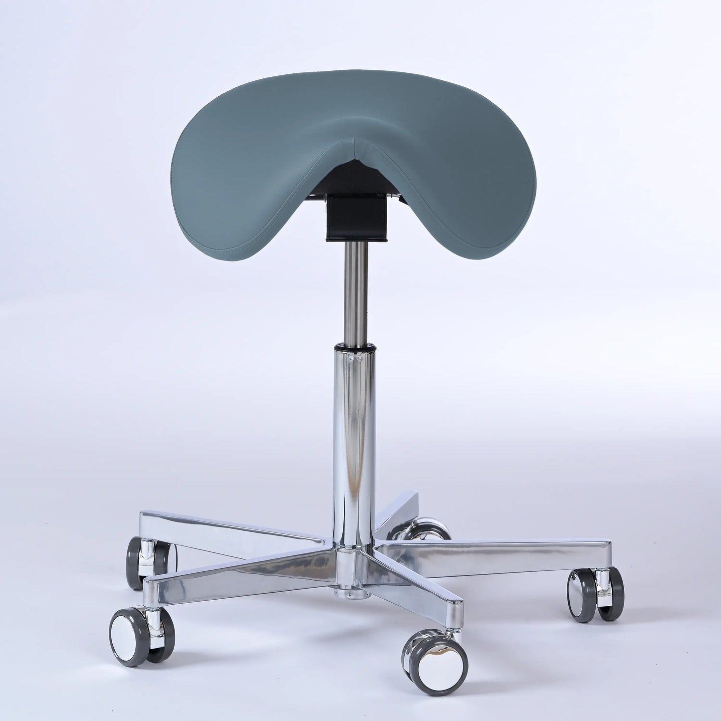 Sattelhocker Garwin – Gestell chrom mit Rollen – ergonomischer Sattelstuhl - graublau (4902) / Ohne Fußstütze - Lacontaire