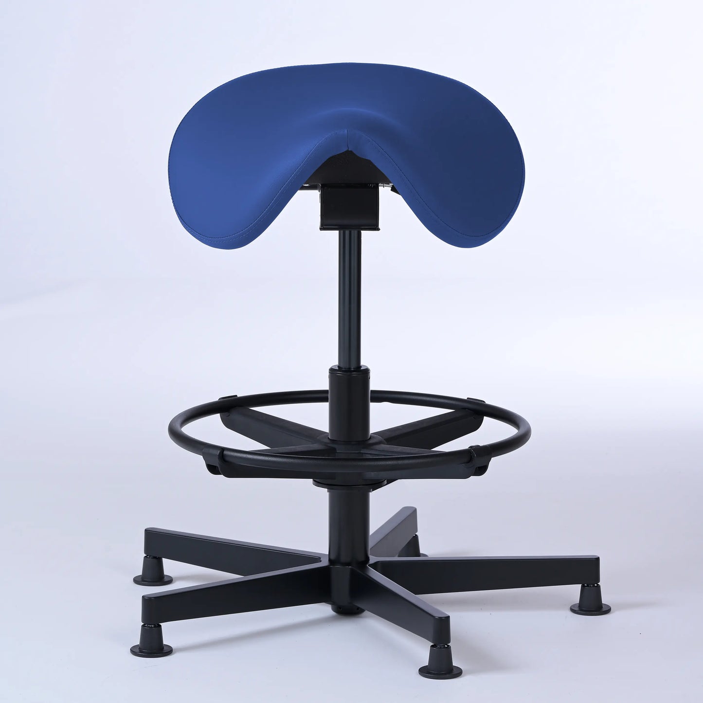 Stehhocker Garwin – Gestell Aluminium mit Gleitern - ergonomischer Sattelhocker - blau (4965) / Mit Fußstütze - Lacontaire