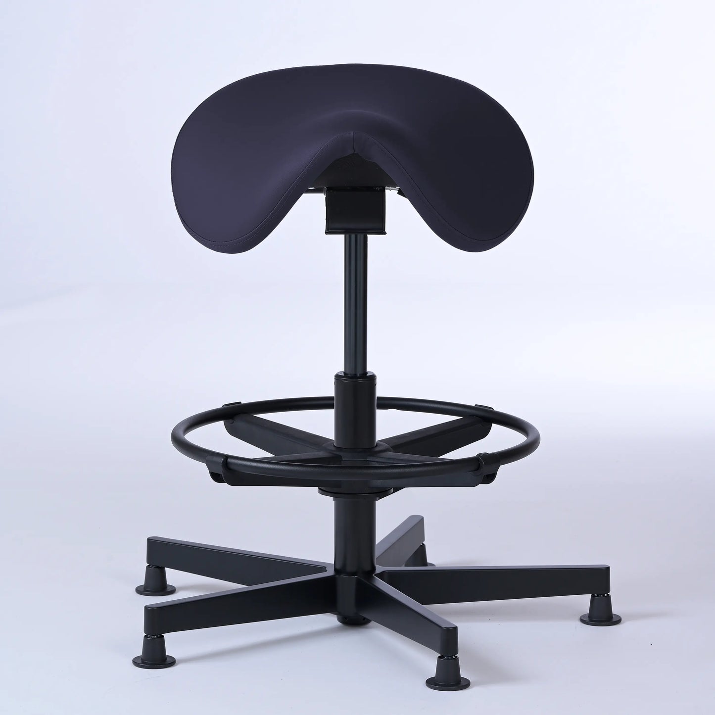 Stehhocker Garwin – Gestell Aluminium mit Gleitern - ergonomischer Sattelhocker - dunkelblau (4966) / Mit Fußstütze - Lacontaire