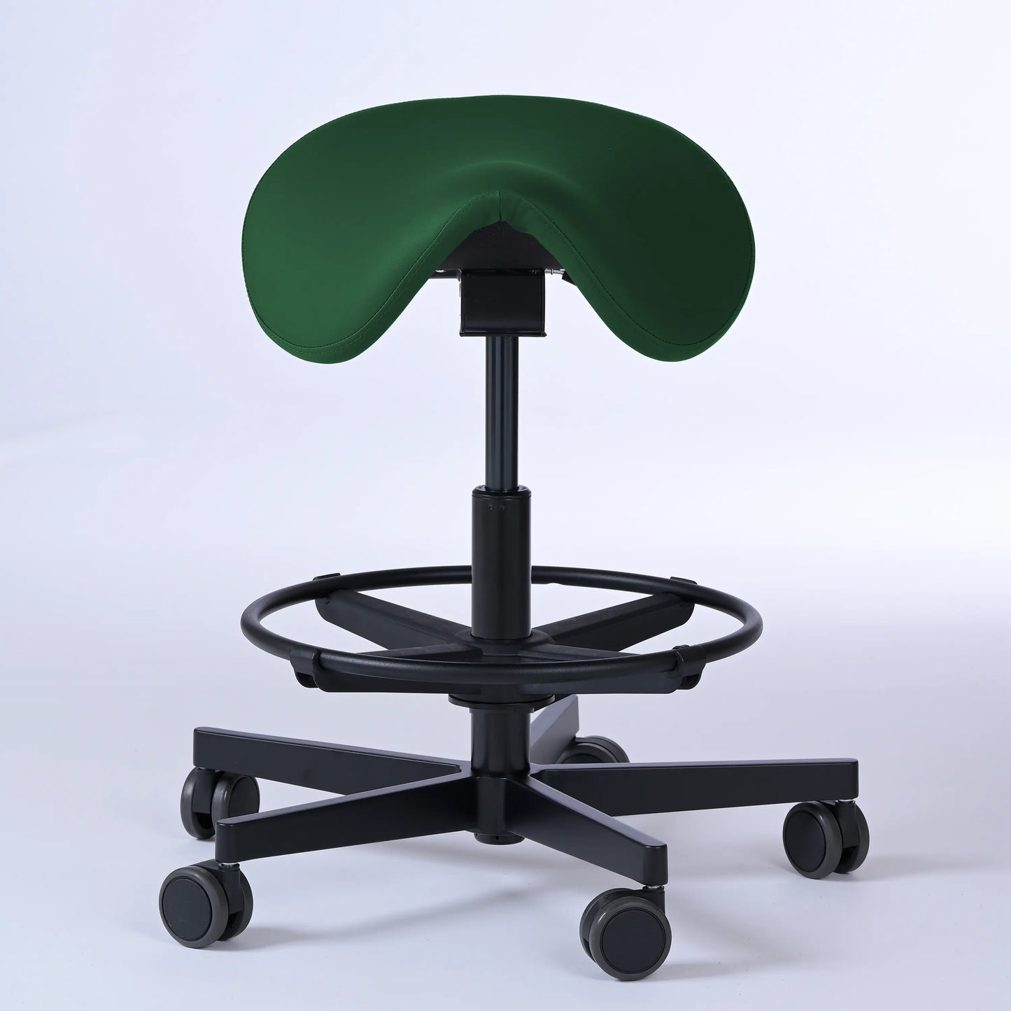 Sattelhocker Garwin – Gestell Aluminium mit Rollen - ergonomischer Sattelstuhl - dunkelgrün (4944) / Mit Fußstütze - Lacontaire