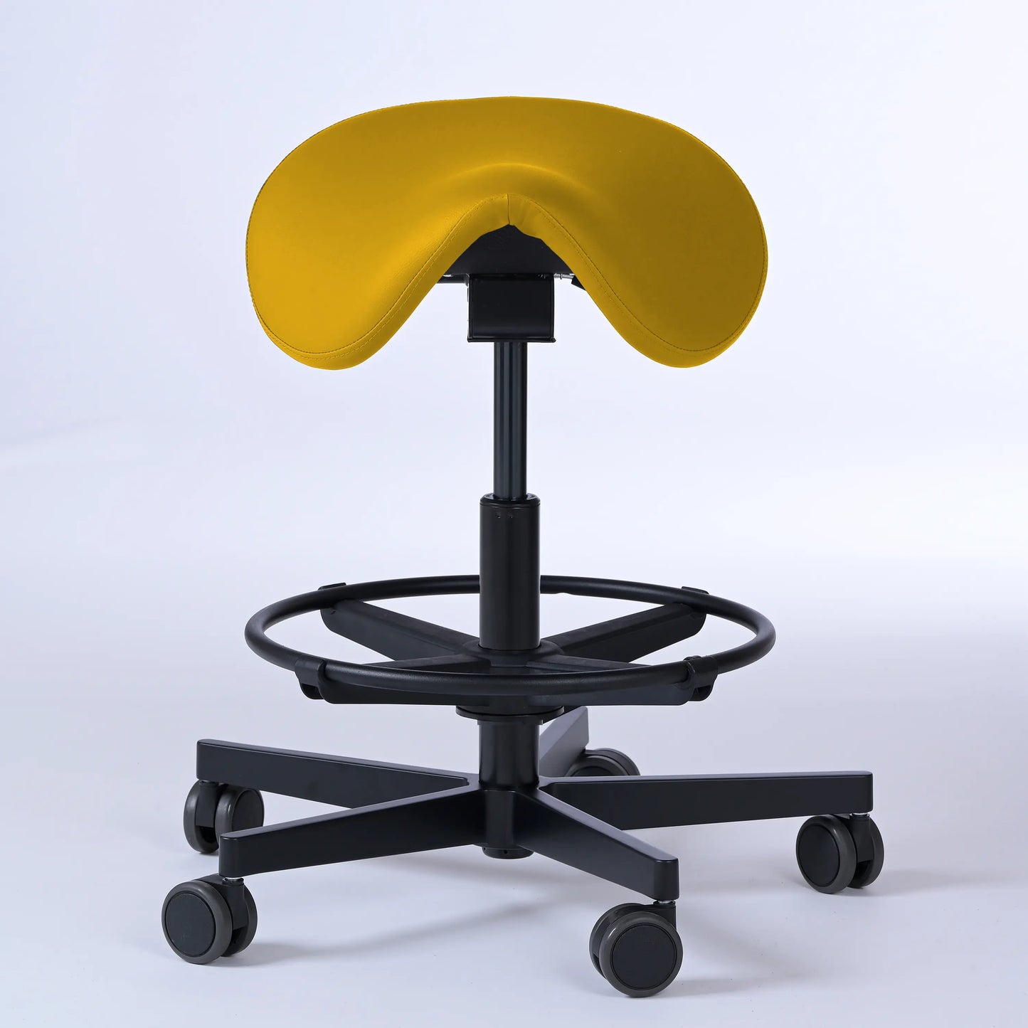 Sattelhocker Garwin – Gestell Aluminium mit Rollen - ergonomischer Sattelstuhl - gelb (4924) / Mit Fußstütze - Lacontaire