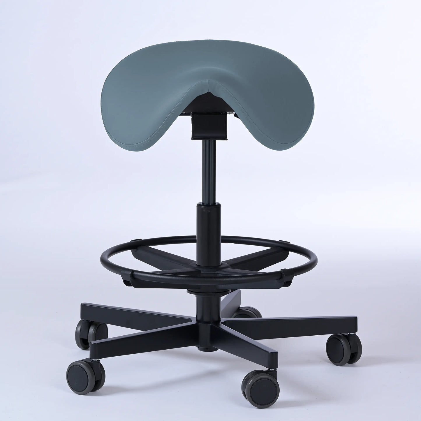 Sattelhocker Garwin – Gestell Aluminium mit Rollen - ergonomischer Sattelstuhl - graublau (4902) / Mit Fußstütze - Lacontaire