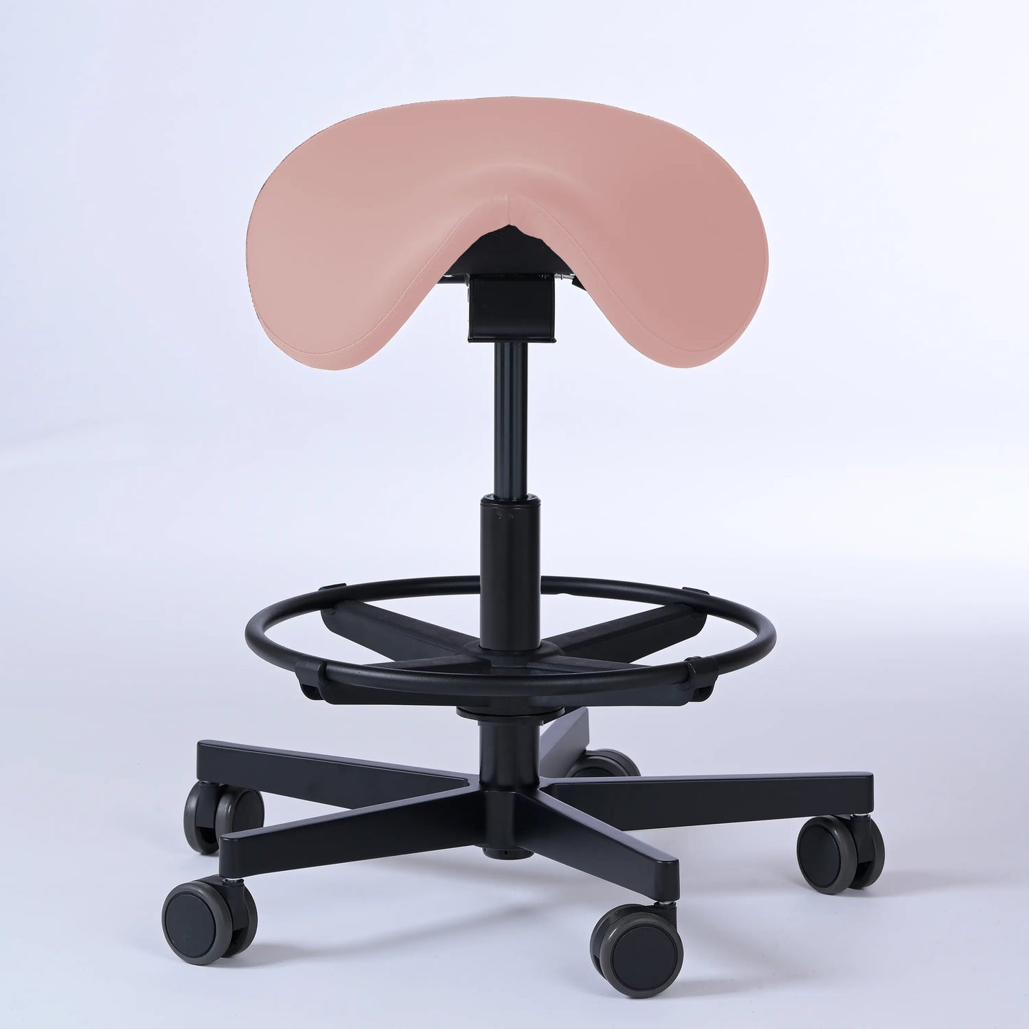 Sattelhocker Garwin – Gestell Aluminium mit Rollen - ergonomischer Sattelstuhl - rosa (4956) / Mit Fußstütze - Lacontaire