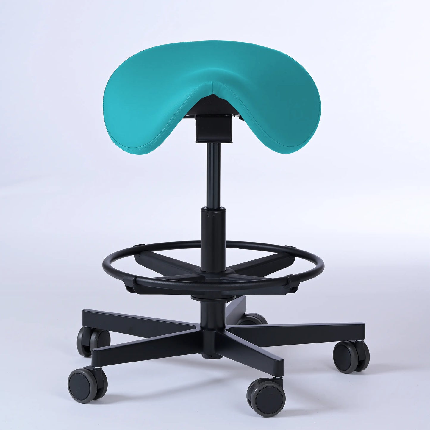 Sattelhocker Garwin – Gestell Aluminium mit Rollen - ergonomischer Sattelstuhl - türkis (4946) / Mit Fußstütze - Lacontaire