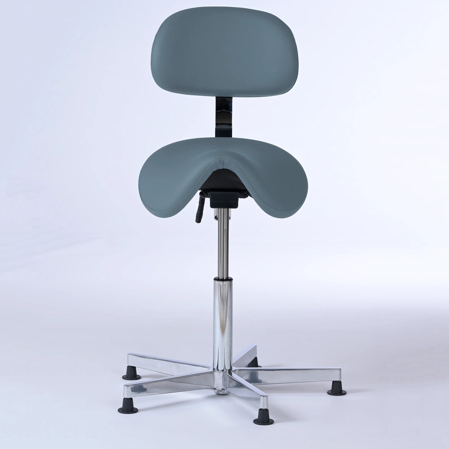 Stehhocker mit Rückenlehne Garwin – Gestell chrom mit Gleitern -  ergonomischer Sattelhocker - graublau (4902) / Ohne Fußstütze - Lacontaire