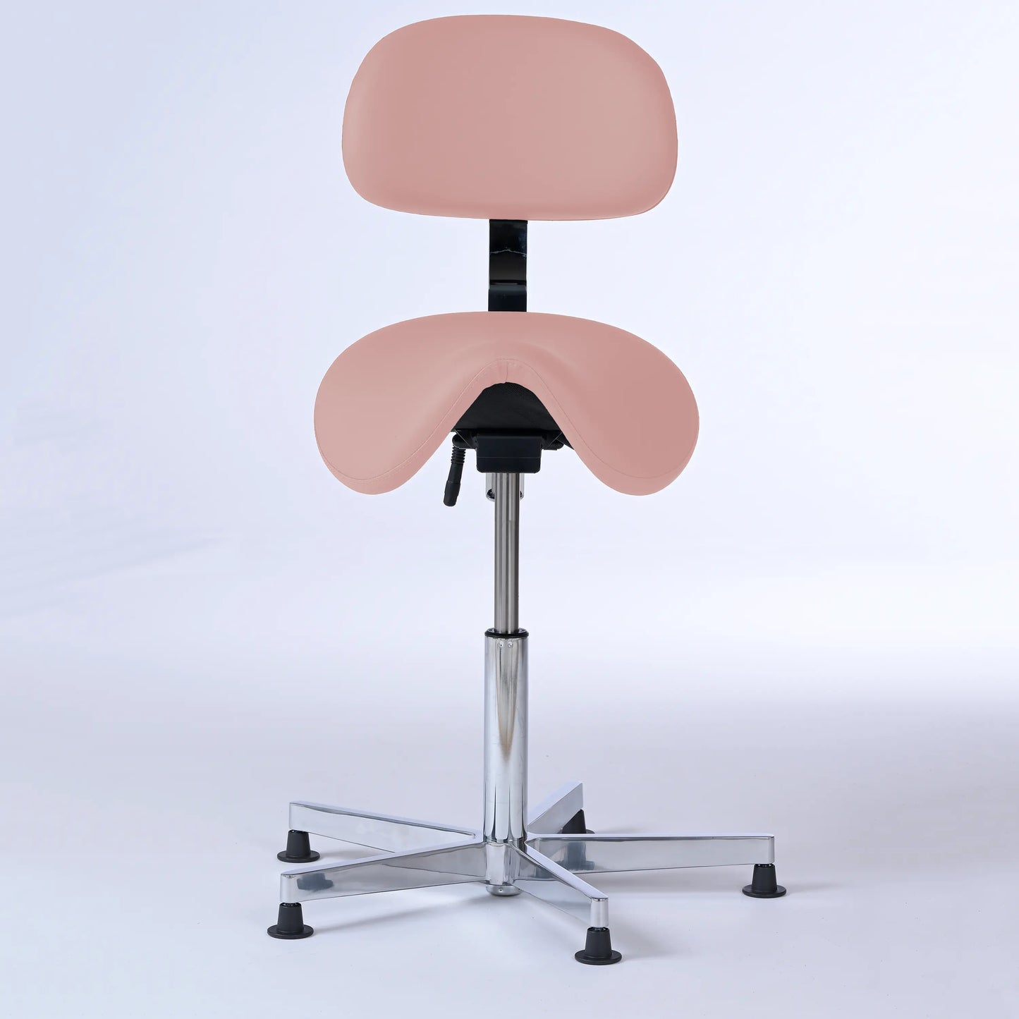 Stehhocker mit Rückenlehne Garwin – Gestell chrom mit Gleitern -  ergonomischer Sattelhocker - rosa (4956) / Ohne Fußstütze - Lacontaire