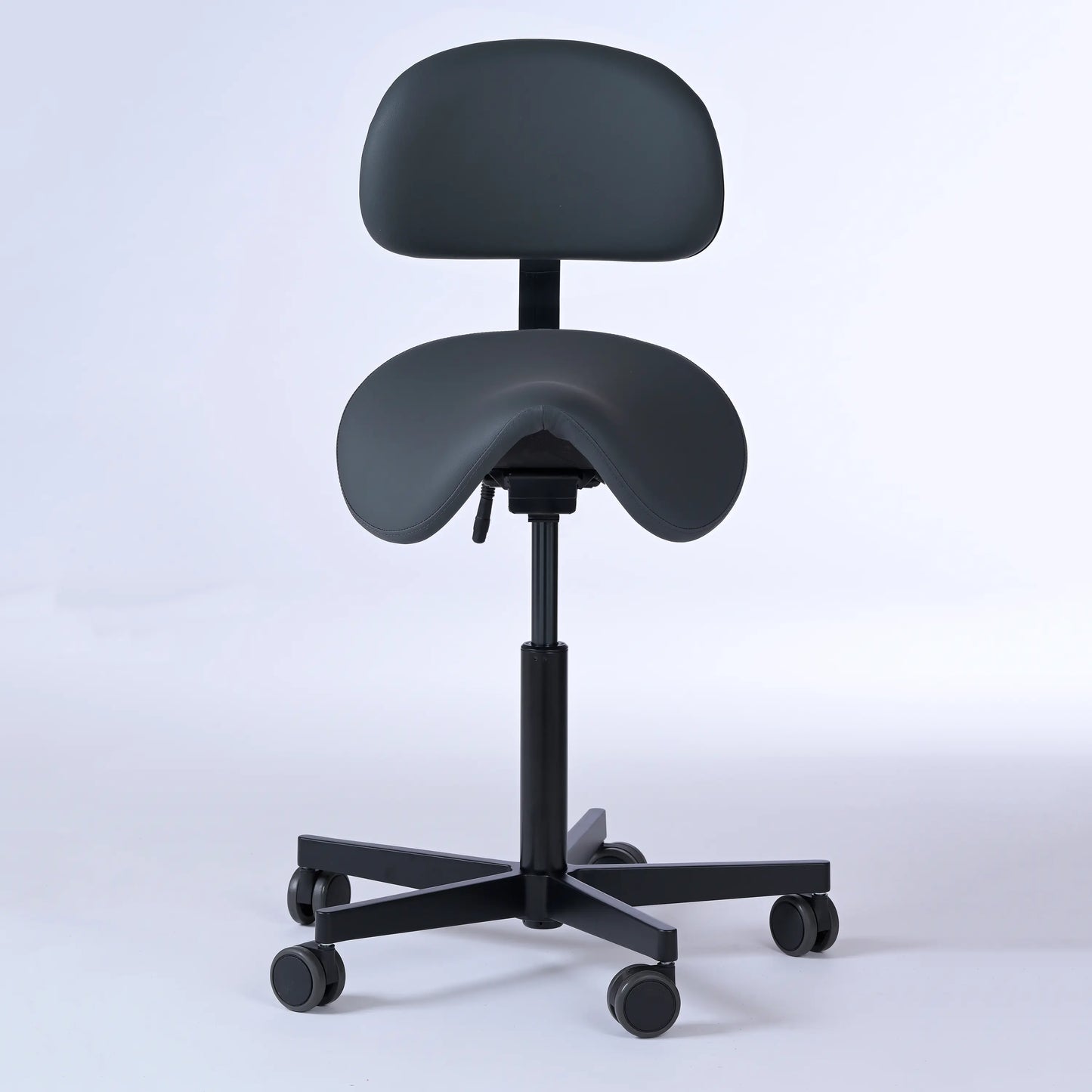 Sattelhocker mit Rückenlehne Garwin – Gestell Aluminium mit Rollen – ergonomischer Sattelstuhl - anthrazit (4978) / Ohne Fußstütze -Lacontaire