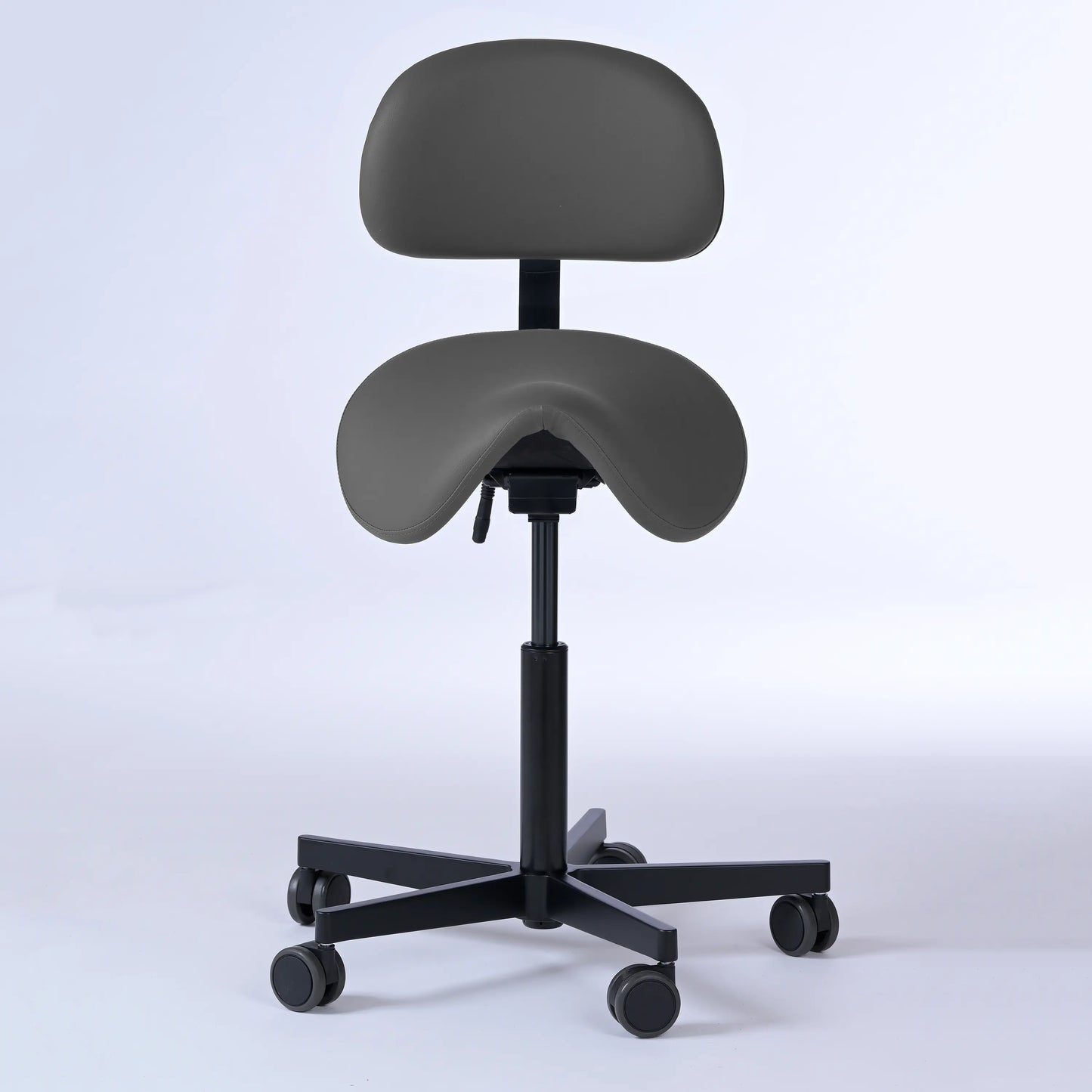 Sattelhocker mit Rückenlehne Garwin – Gestell Aluminium mit Rollen – ergonomischer Sattelstuhl - grau (4973) / Ohne Fußstütze -Lacontaire