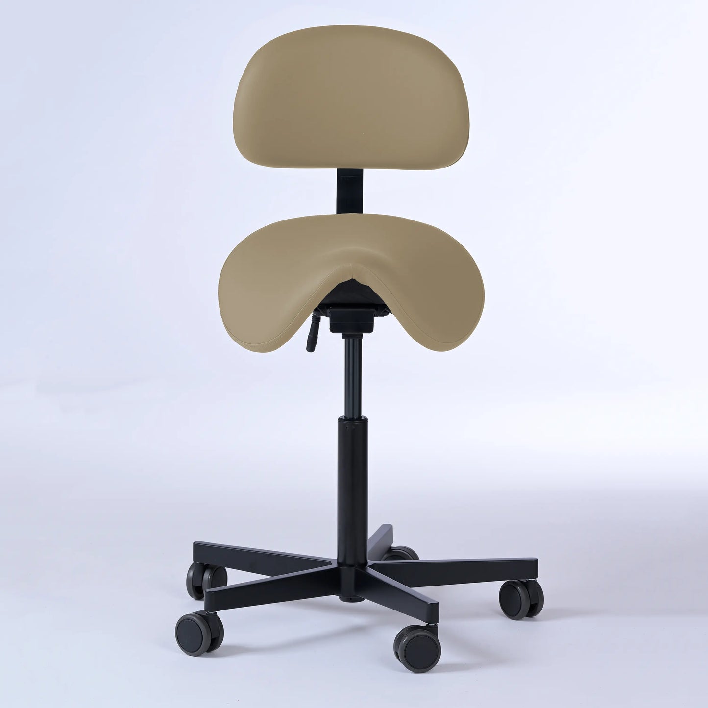 Sattelhocker mit Rückenlehne Garwin – Gestell Aluminium mit Rollen – ergonomischer Sattelstuhl - beige (4911) / Ohne Fußstütze -Lacontaire