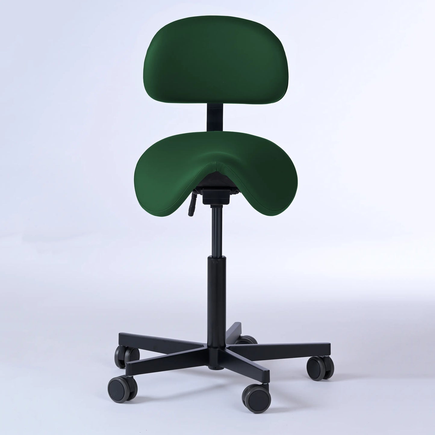 Sattelhocker mit Rückenlehne Garwin – Gestell Aluminium mit Rollen – ergonomischer Sattelstuhl - dunkelgrün (4944) / Ohne Fußstütze -Lacontaire